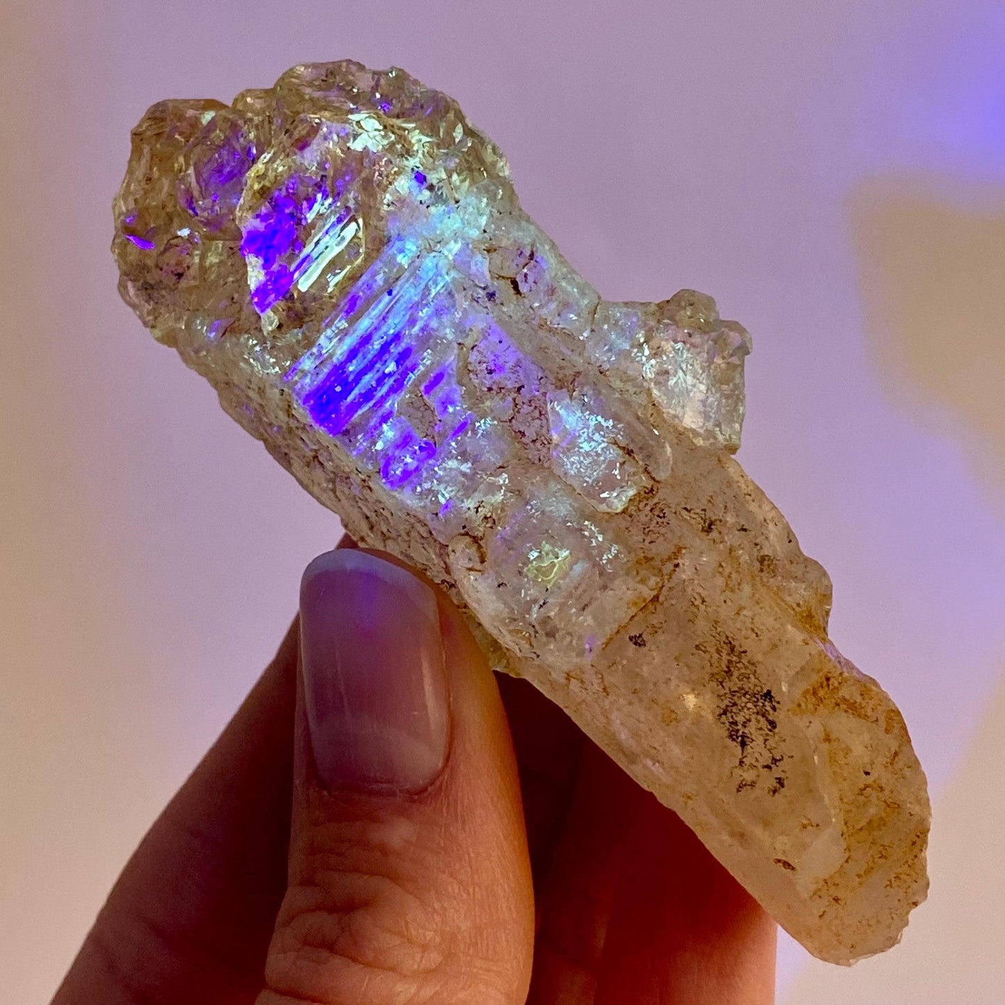 UV Reactive Petroleum Quartz Point (Madagascar) | natural petroleum quartz crystal, UV reactive crystal, enhydro quartz, firefly quartz