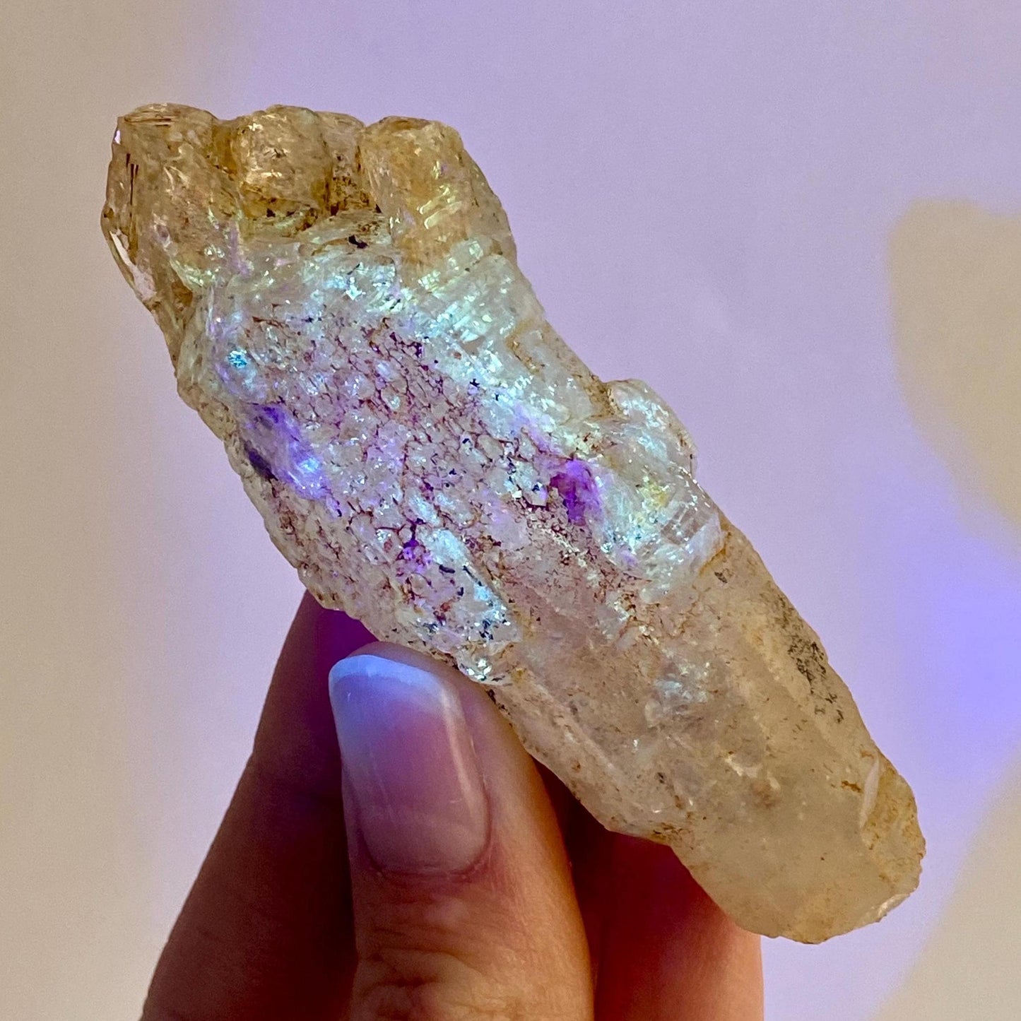 UV Reactive Petroleum Quartz Point (Madagascar) | natural petroleum quartz crystal, UV reactive crystal, enhydro quartz, firefly quartz