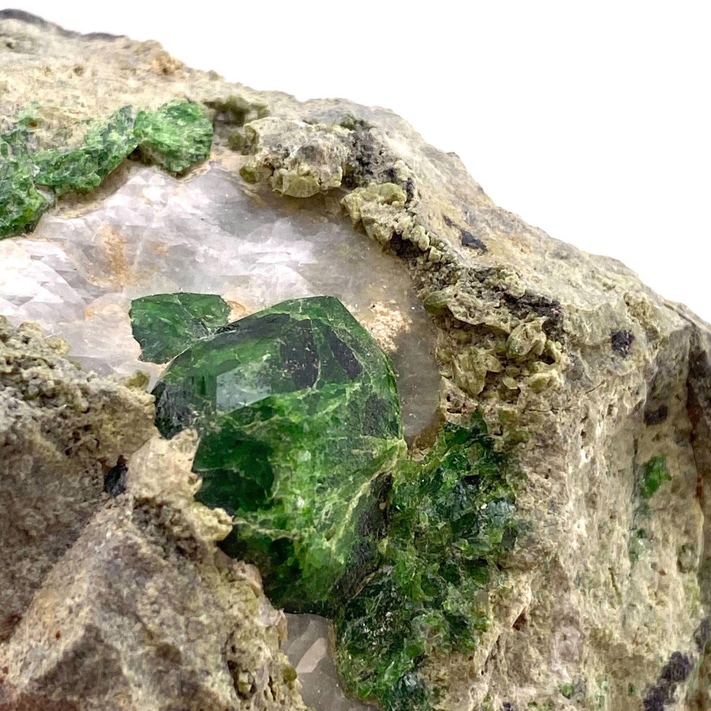 Demantoid Garnet on Matrix (BeIqeys Mountain) | green garnet, rare minerals, demantoid garnet crystal, mineral specimen