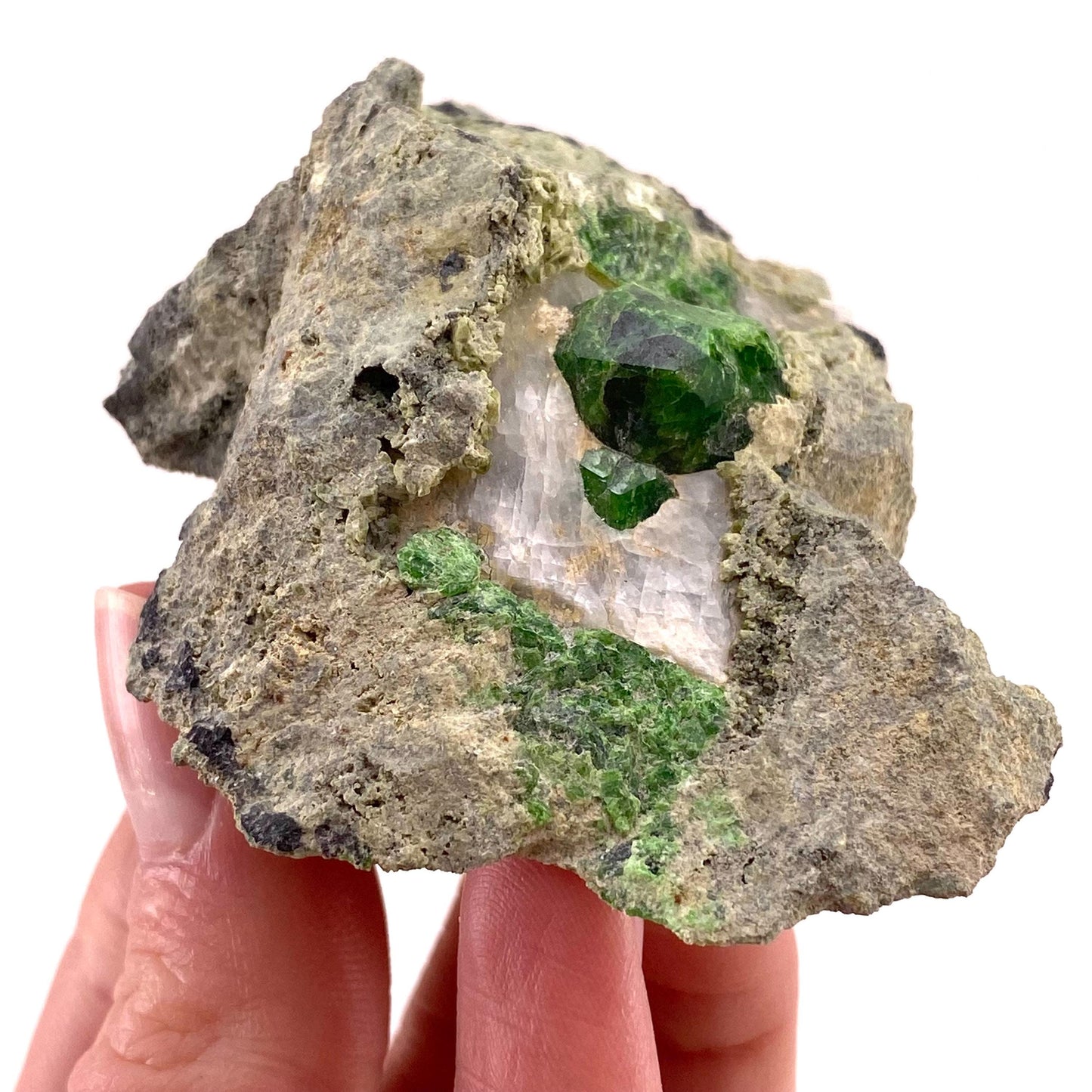 Demantoid Garnet on Matrix (BeIqeys Mountain) | green garnet, rare minerals, demantoid garnet crystal, mineral specimen