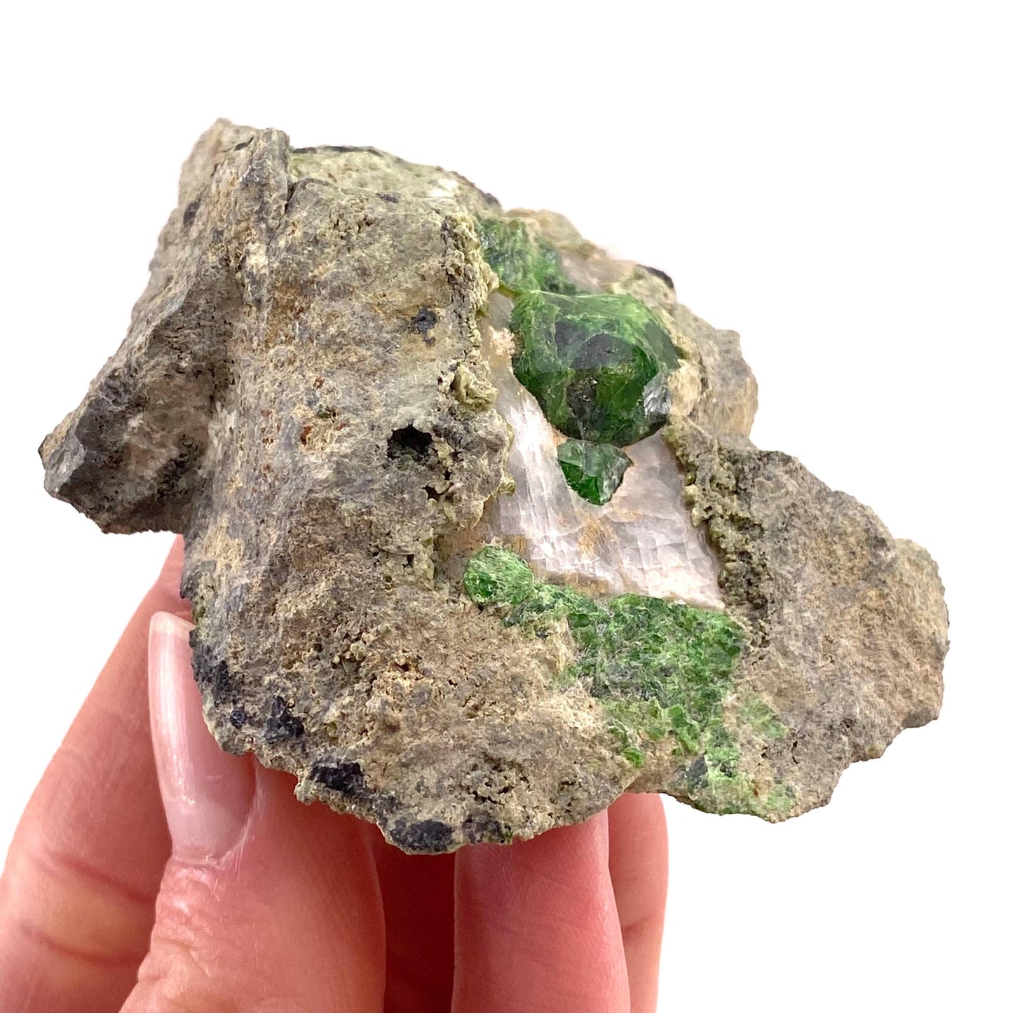 Demantoid Garnet on Matrix (BeIqeys Mountain) | green garnet, rare minerals, demantoid garnet crystal, mineral specimen
