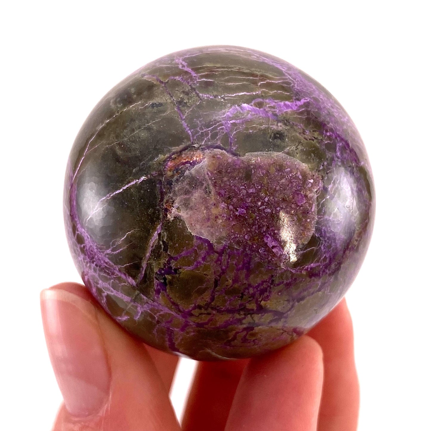 Stichtite Sphere, purple stichtite, polished Stichtite, mineral specimen, stichtite with serpentine, atlantisite