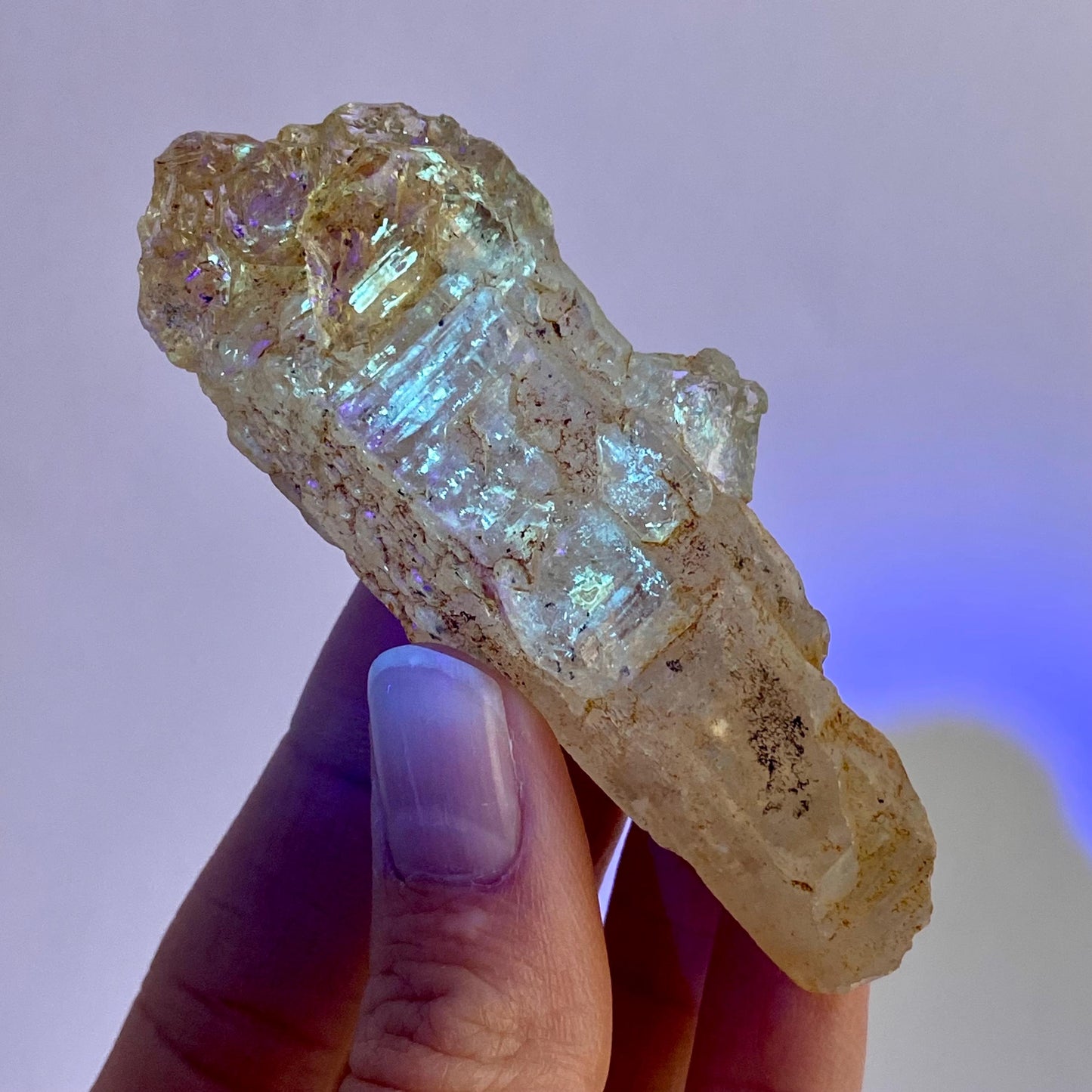 UV Reactive Petroleum Quartz Point (Madagascar) | natural petroleum quartz crystal, UV reactive crystal, enhydro quartz, firefly quartz