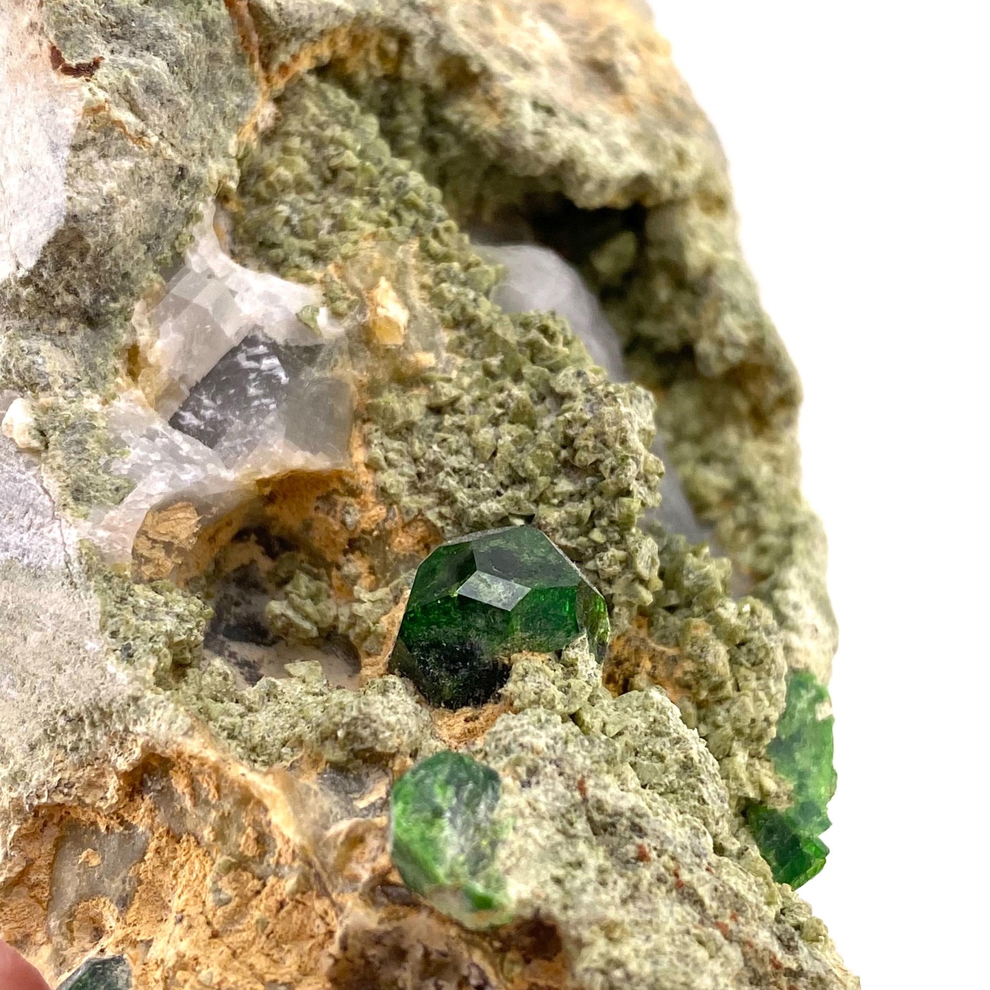 Demantoid Garnet & Diopside on Matrix (BeIqeys Mountain) | green garnet, rare minerals, demantoid garnet crystal, mineral specimen
