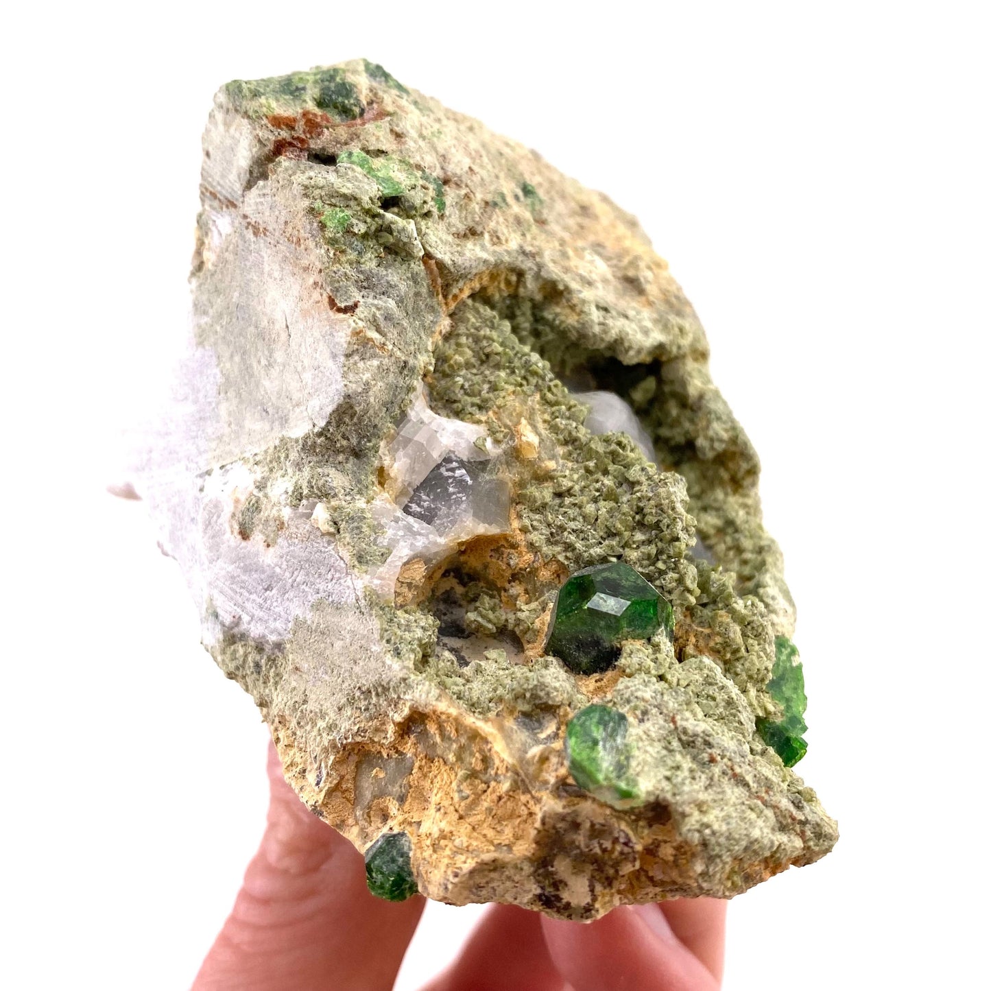 Demantoid Garnet & Diopside on Matrix (BeIqeys Mountain) | green garnet, rare minerals, demantoid garnet crystal, mineral specimen