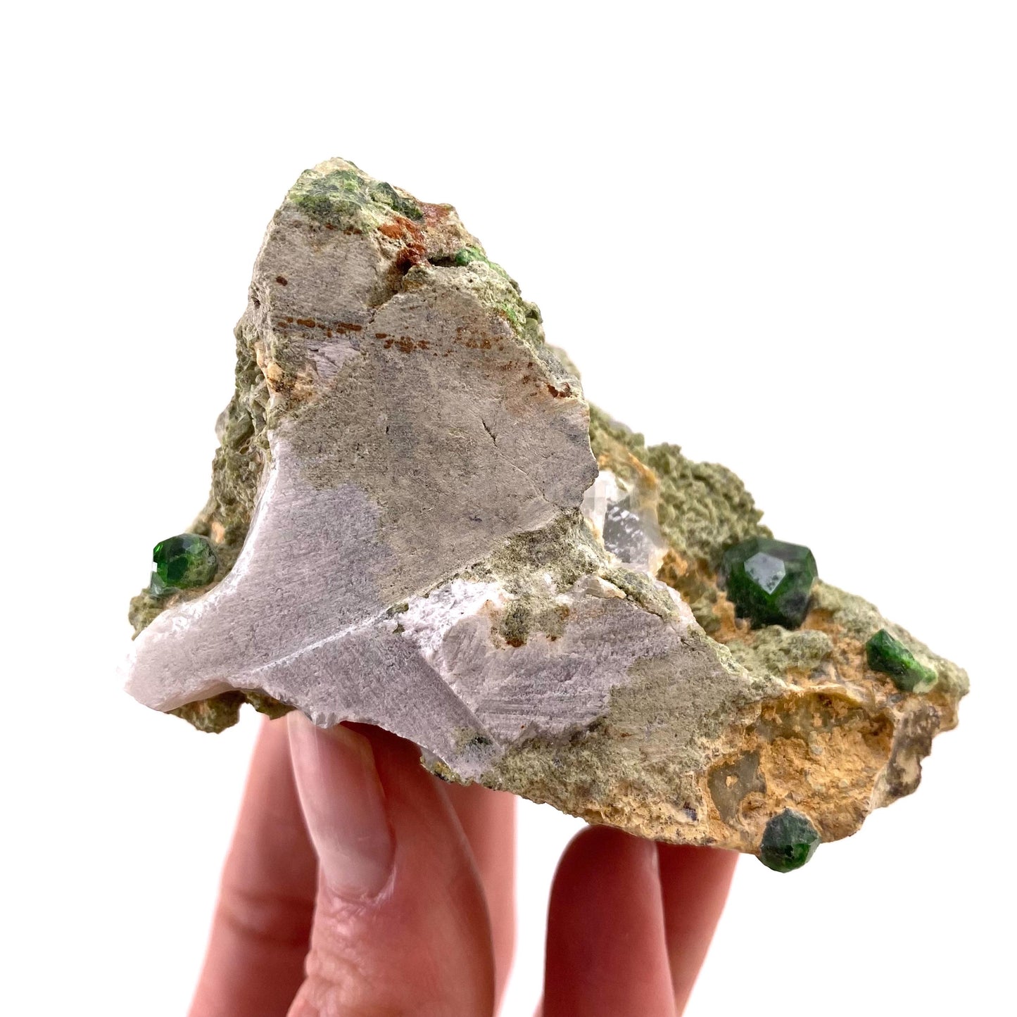 Demantoid Garnet & Diopside on Matrix (BeIqeys Mountain) | green garnet, rare minerals, demantoid garnet crystal, mineral specimen