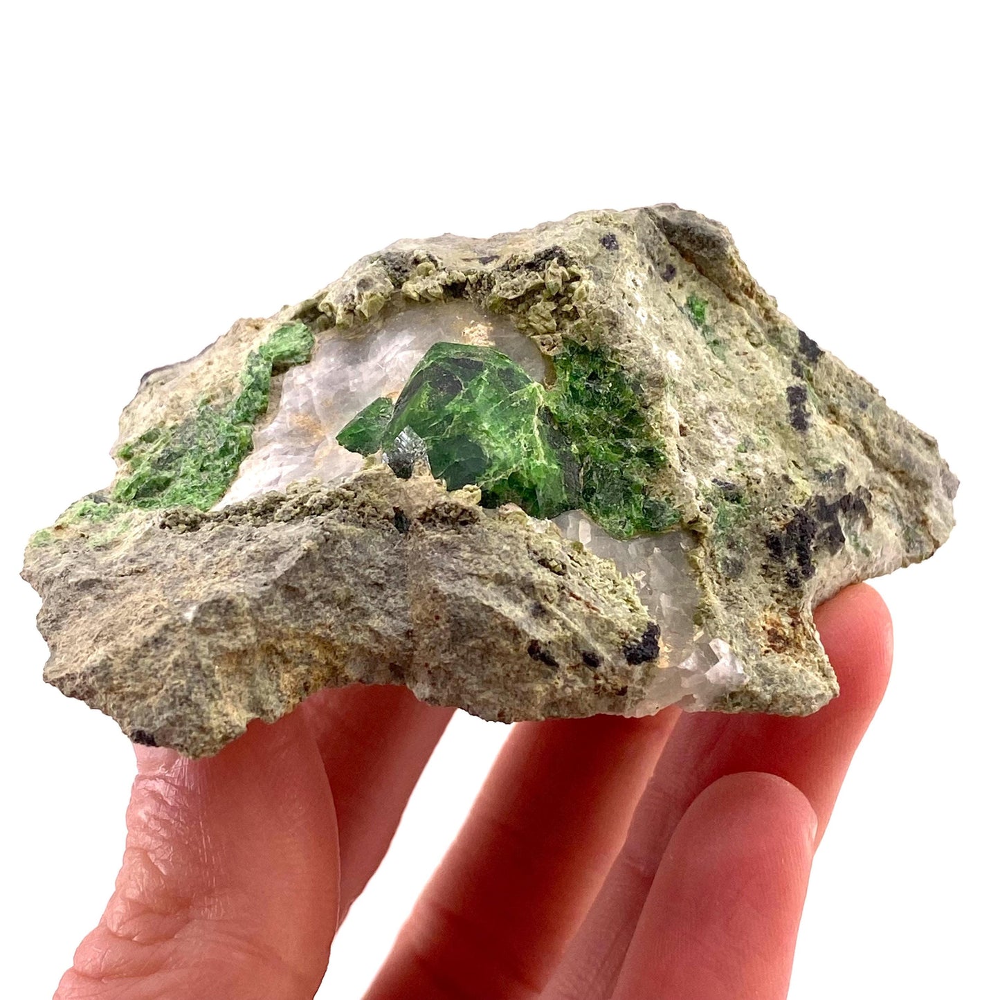 Demantoid Garnet on Matrix (BeIqeys Mountain) | green garnet, rare minerals, demantoid garnet crystal, mineral specimen