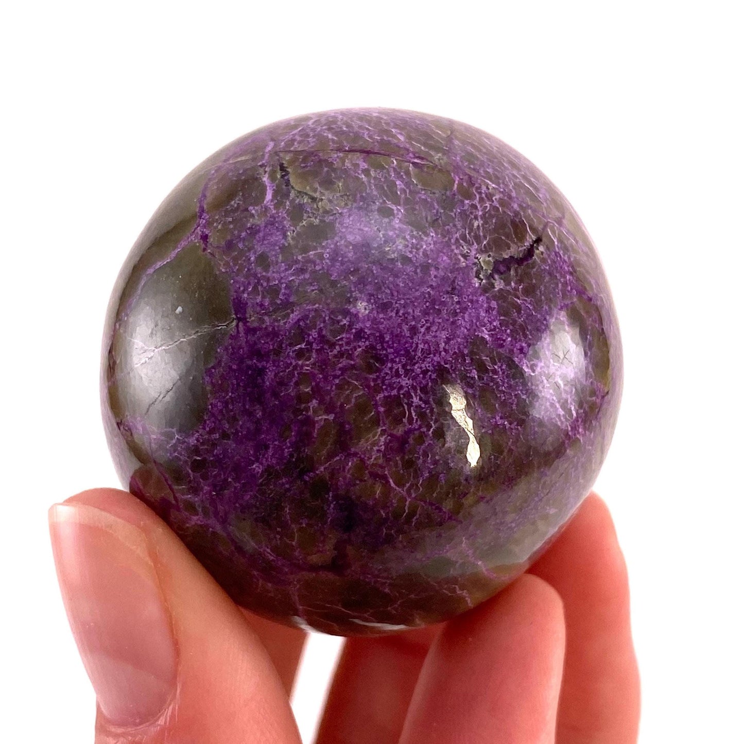 Stichtite Sphere, purple stichtite, polished Stichtite, mineral specimen, stichtite with serpentine, atlantisite