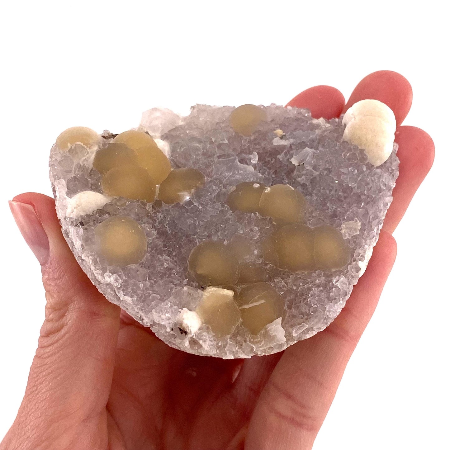 Botryoidal Fluorite on Quartz (India) | fried egg crystal, egg fluorite, fluorite crystal, mineral specimen, yellow fluorite