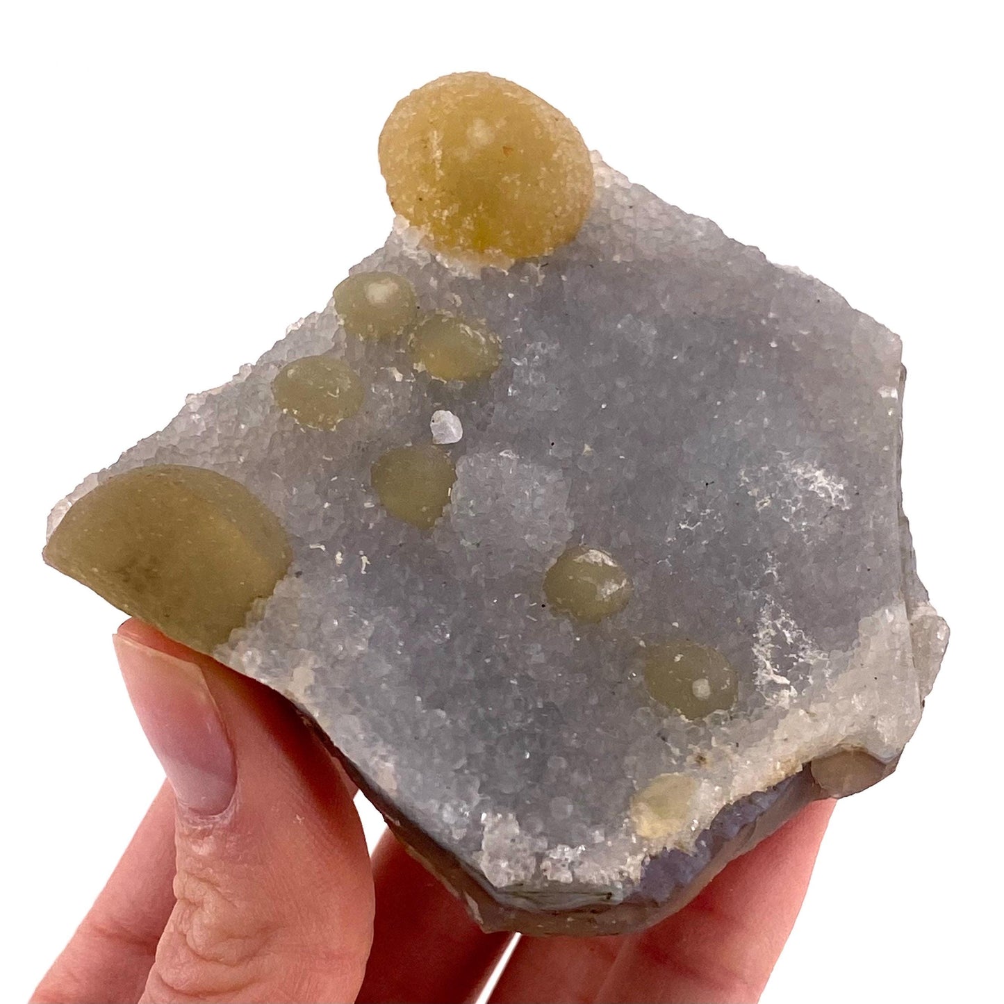 Botryoidal Fluorite on Quartz (India) | fried egg crystal, egg fluorite, fluorite crystal, mineral specimen, yellow fluorite