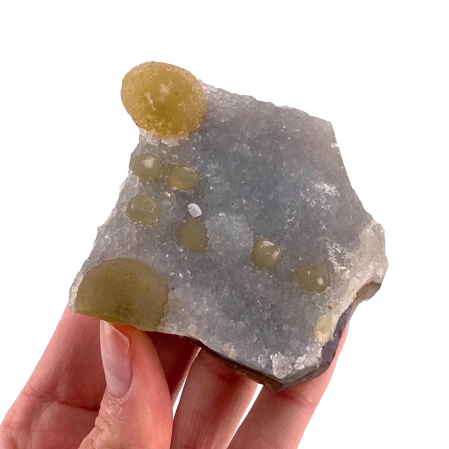 Botryoidal Fluorite on Quartz (India) | fried egg crystal, egg fluorite, fluorite crystal, mineral specimen, yellow fluorite