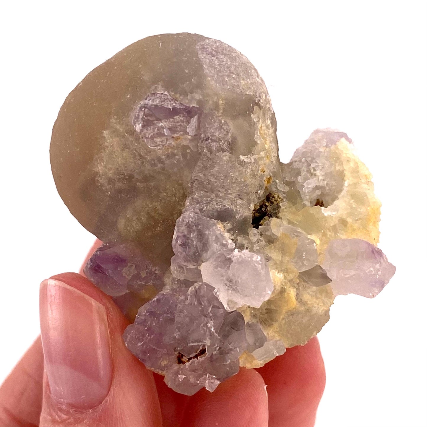 Botryoidal Fluorite on Quartz (India) | fried egg crystal, egg fluorite, fluorite crystal, mineral specimen, yellow fluorite