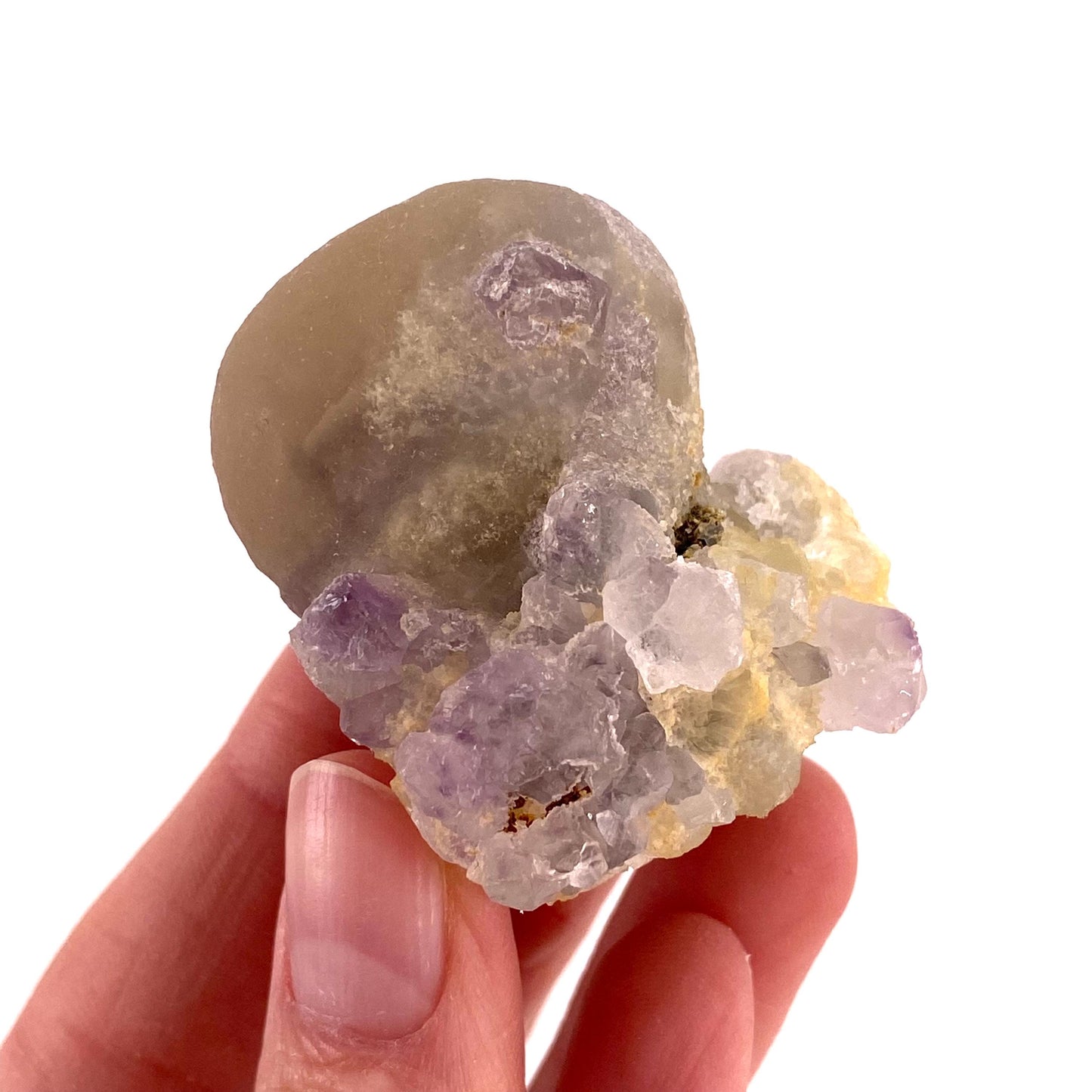 Botryoidal Fluorite on Quartz (India) | fried egg crystal, egg fluorite, fluorite crystal, mineral specimen, yellow fluorite