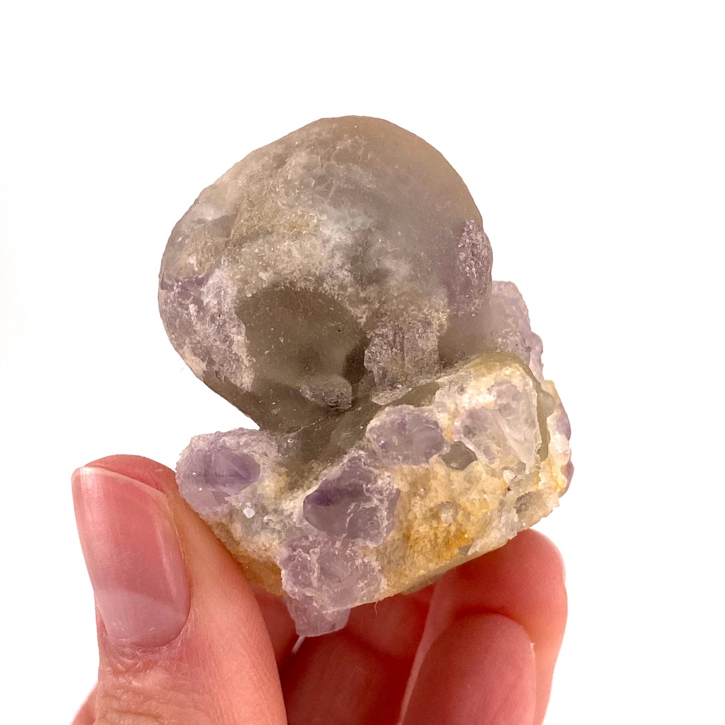 Botryoidal Fluorite on Quartz (India) | fried egg crystal, egg fluorite, fluorite crystal, mineral specimen, yellow fluorite