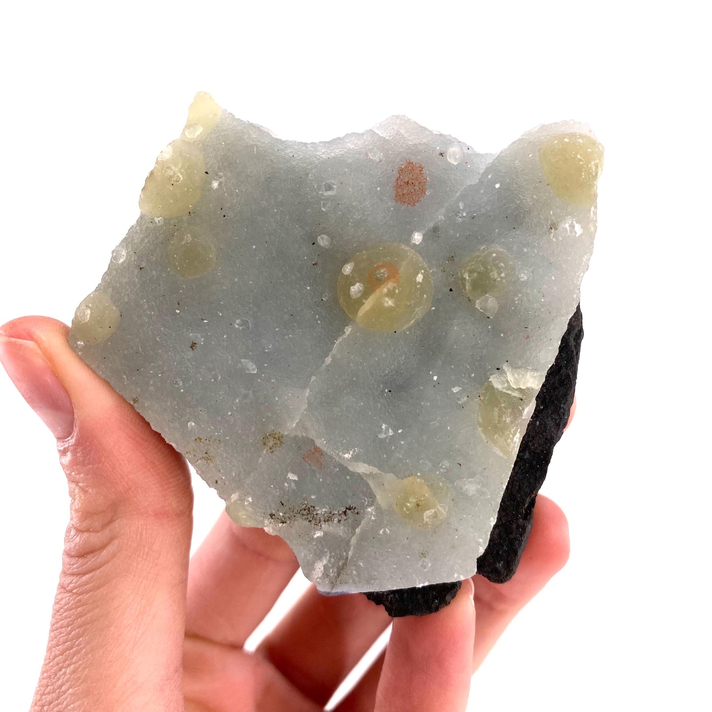 Botryoidal Fluorite on Quartz (India) | fried egg crystal, egg fluorite, fluorite crystal, mineral specimen, yellow fluorite