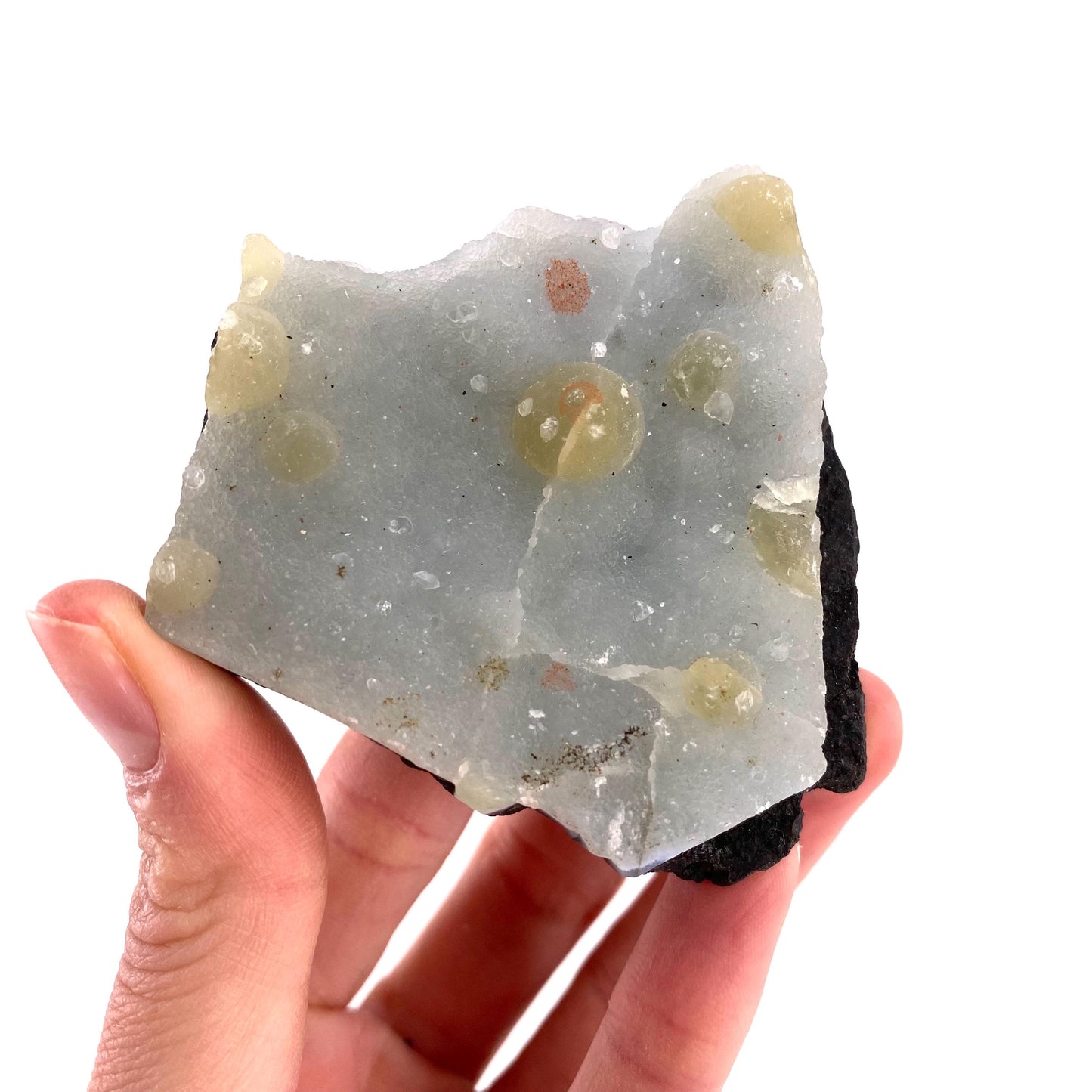 Botryoidal Fluorite on Quartz (India) | fried egg crystal, egg fluorite, fluorite crystal, mineral specimen, yellow fluorite