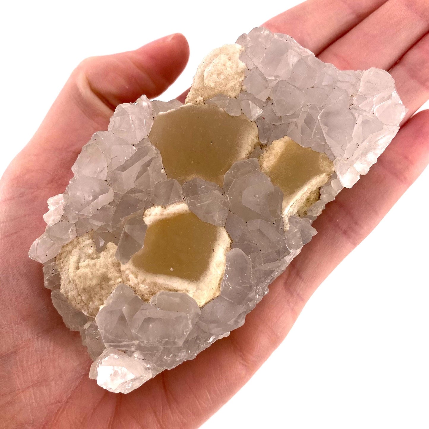 Botryoidal Fluorite on Quartz (India) | fried egg crystal, egg fluorite, fluorite crystal, mineral specimen, yellow fluorite