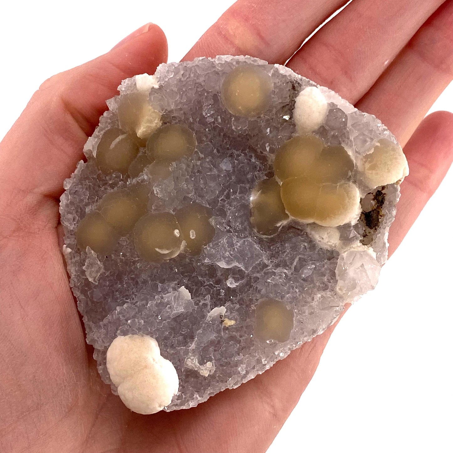 Botryoidal Fluorite on Quartz (India) | fried egg crystal, egg fluorite, fluorite crystal, mineral specimen, yellow fluorite