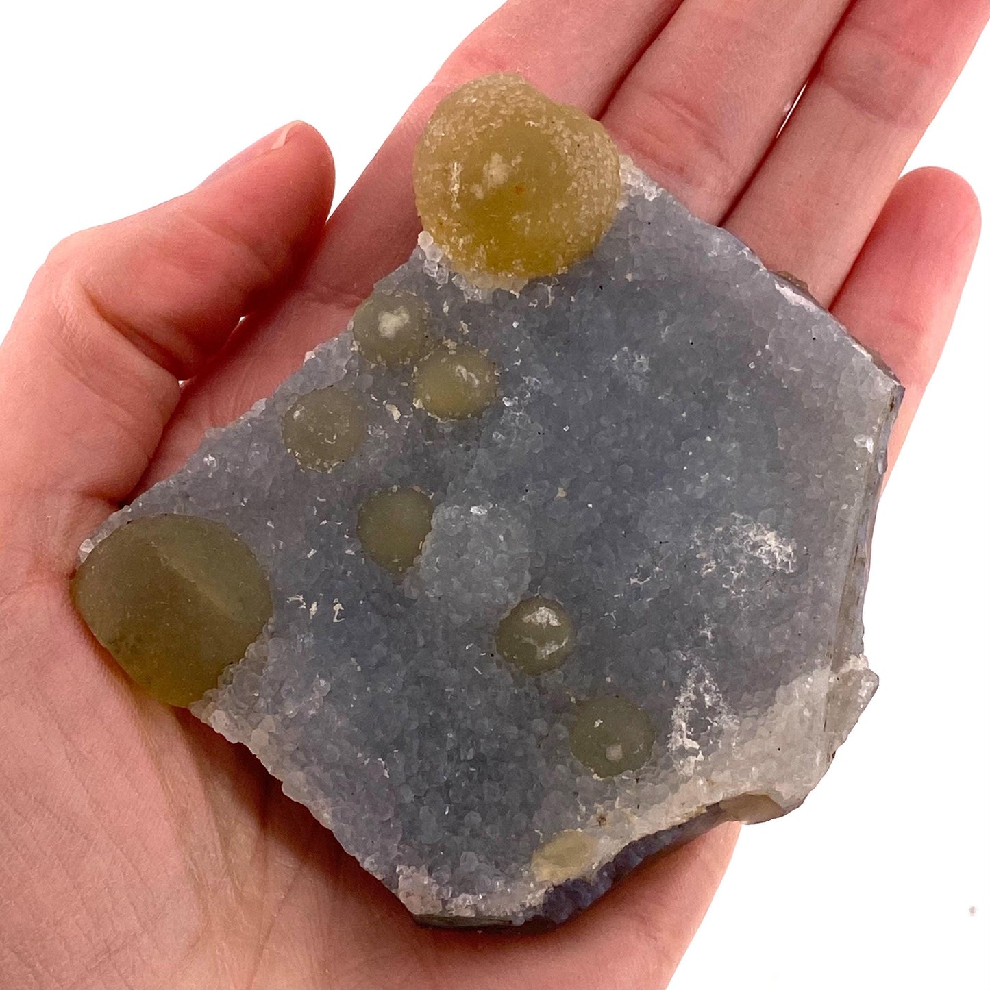 Botryoidal Fluorite on Quartz (India) | fried egg crystal, egg fluorite, fluorite crystal, mineral specimen, yellow fluorite