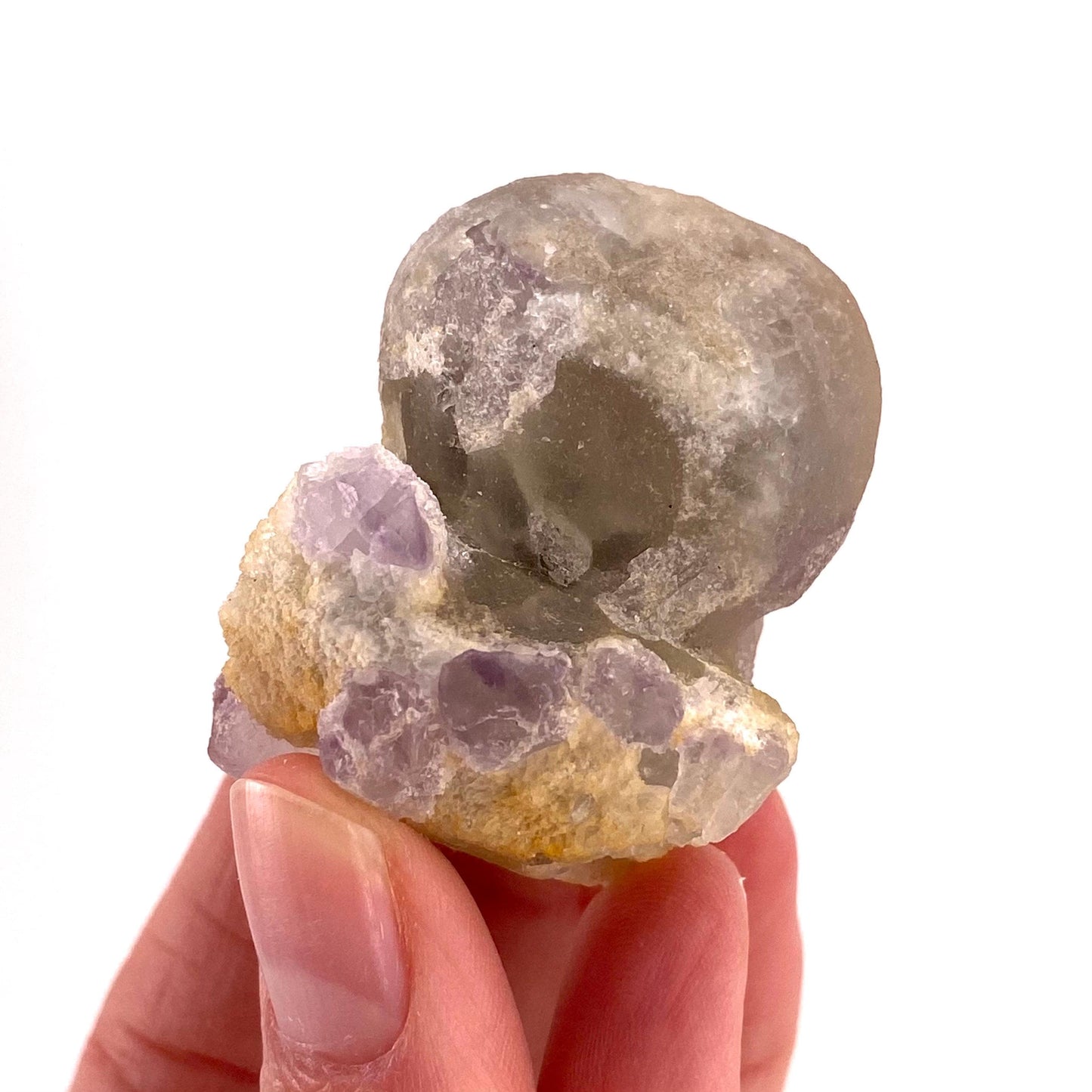 Botryoidal Fluorite on Quartz (India) | fried egg crystal, egg fluorite, fluorite crystal, mineral specimen, yellow fluorite