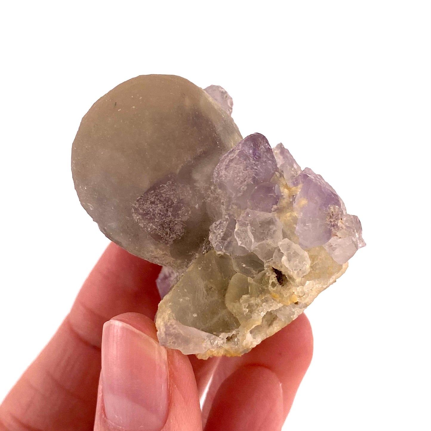 Botryoidal Fluorite on Quartz (India) | fried egg crystal, egg fluorite, fluorite crystal, mineral specimen, yellow fluorite