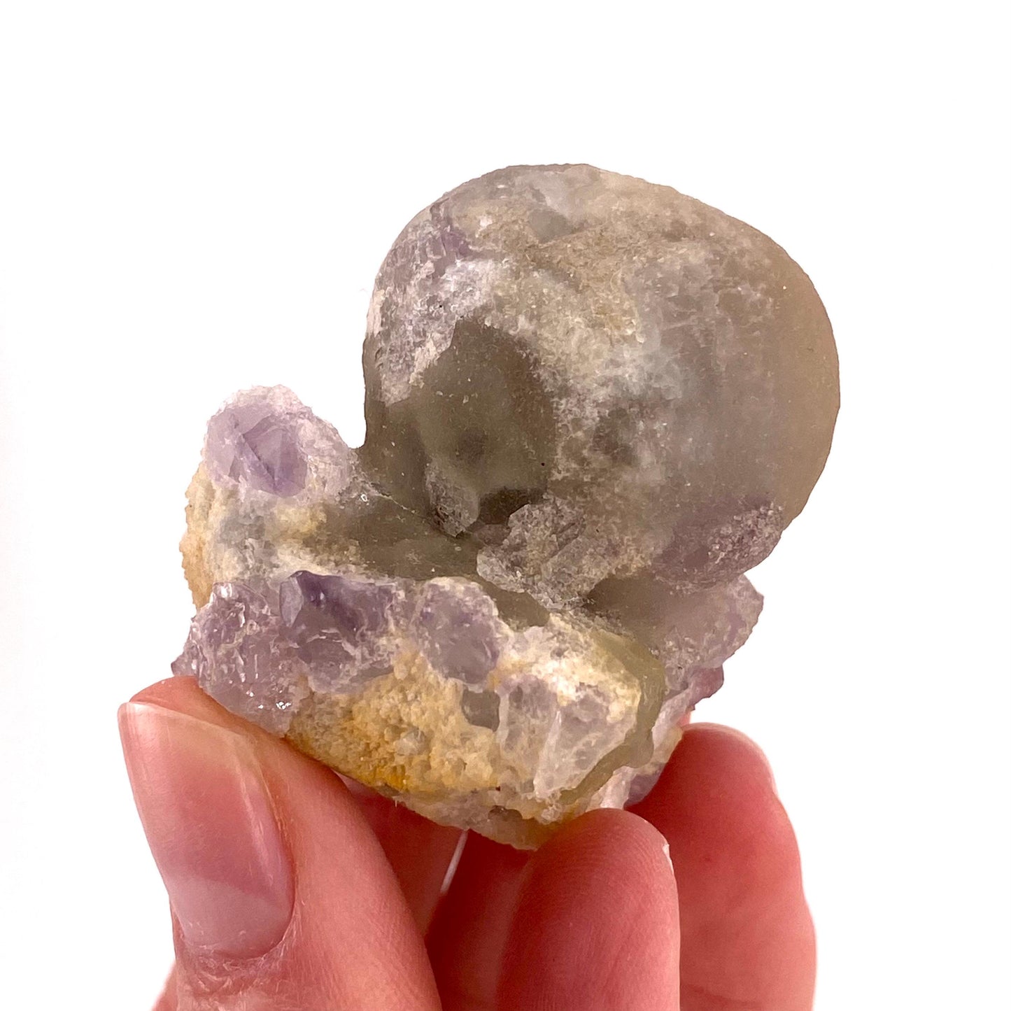 Botryoidal Fluorite on Quartz (India) | fried egg crystal, egg fluorite, fluorite crystal, mineral specimen, yellow fluorite