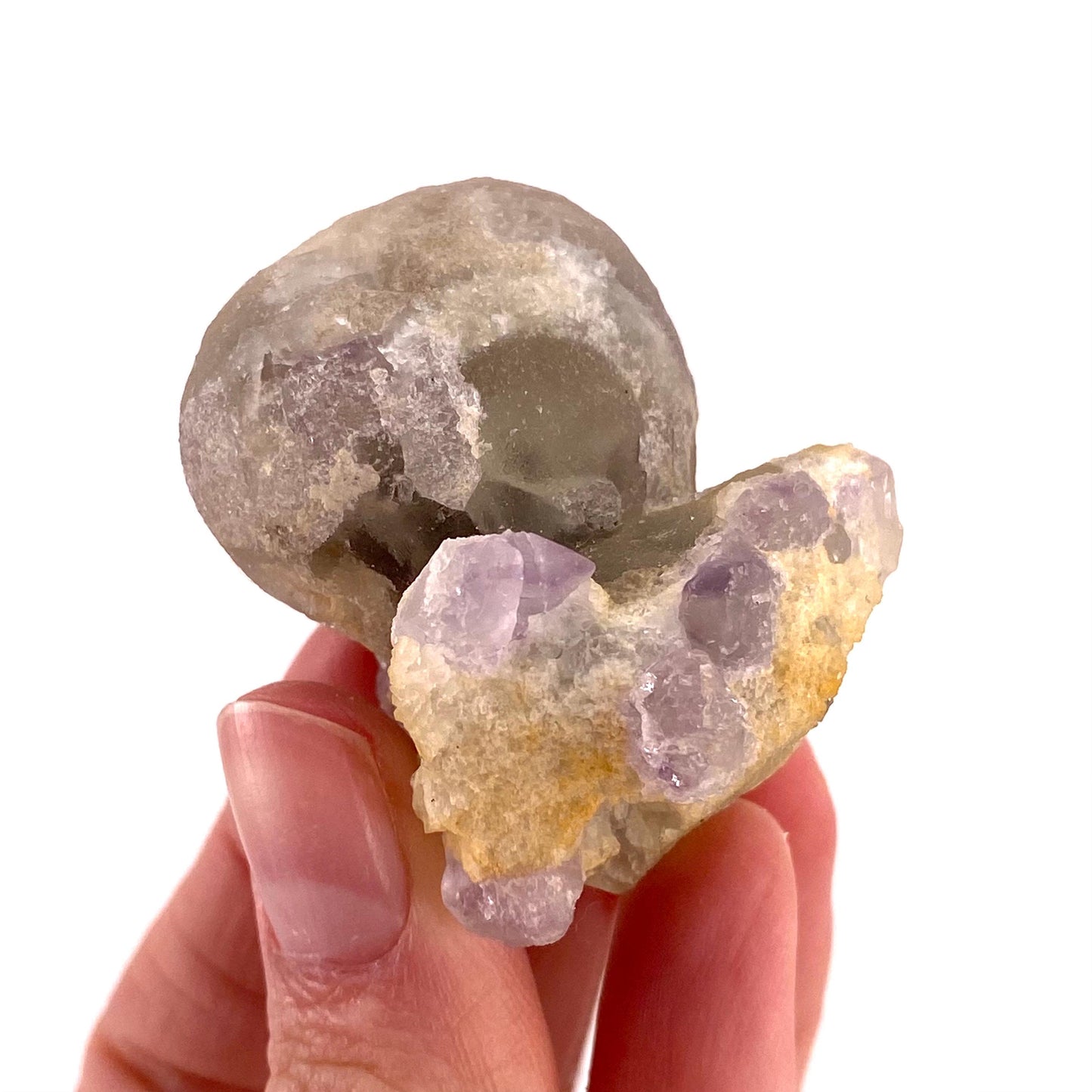 Botryoidal Fluorite on Quartz (India) | fried egg crystal, egg fluorite, fluorite crystal, mineral specimen, yellow fluorite