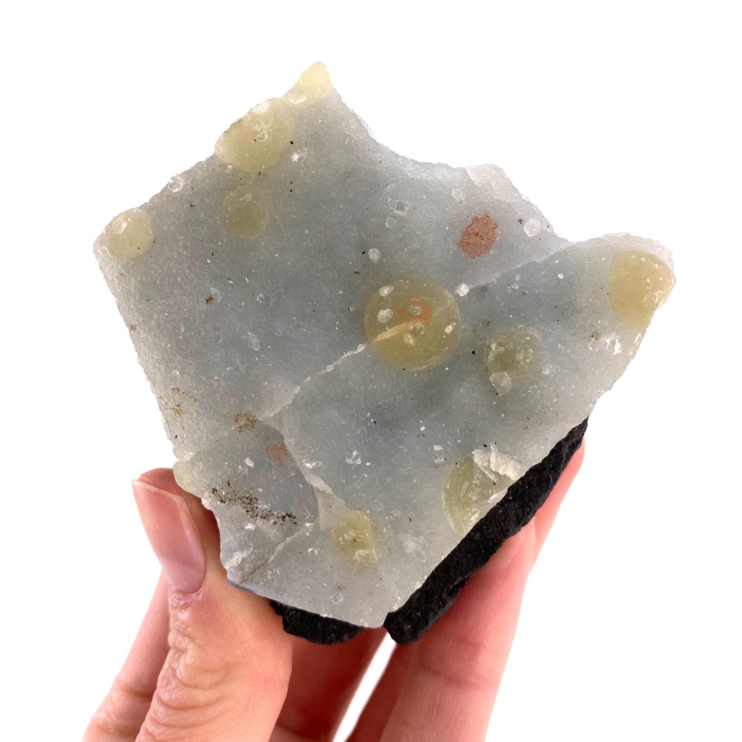 Botryoidal Fluorite on Quartz (India) | fried egg crystal, egg fluorite, fluorite crystal, mineral specimen, yellow fluorite