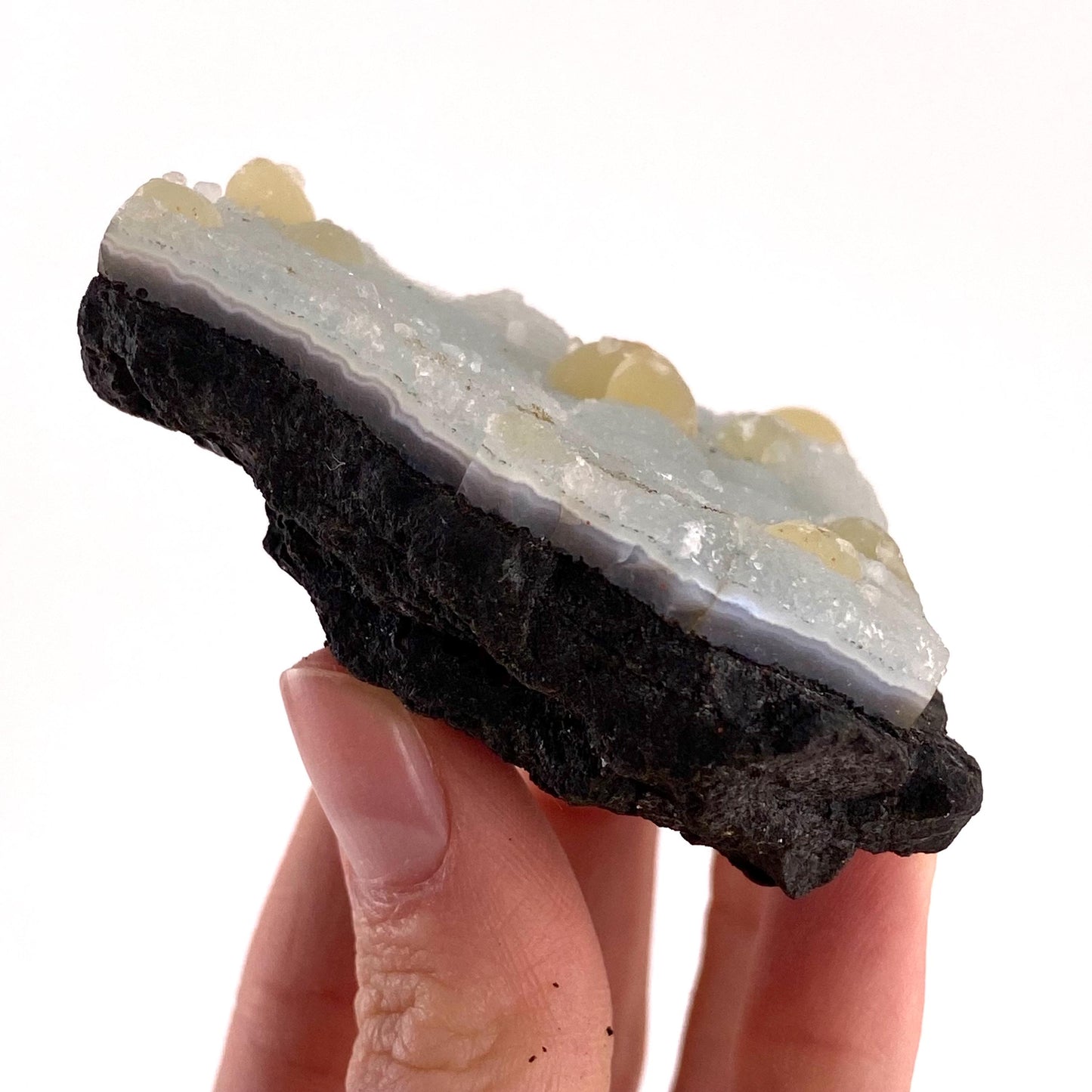 Botryoidal Fluorite on Quartz (India) | fried egg crystal, egg fluorite, fluorite crystal, mineral specimen, yellow fluorite