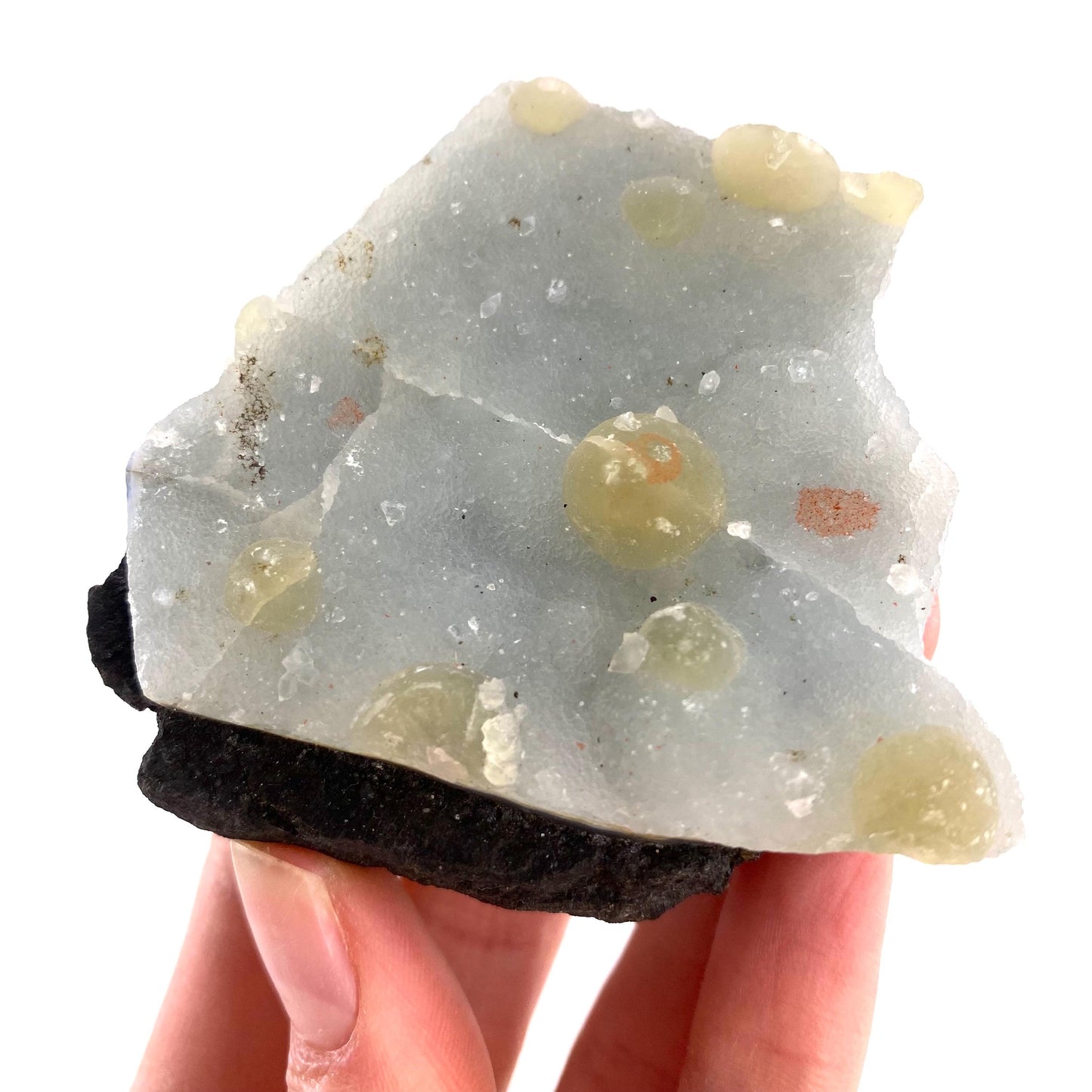 Botryoidal Fluorite on Quartz (India) | fried egg crystal, egg fluorite, fluorite crystal, mineral specimen, yellow fluorite