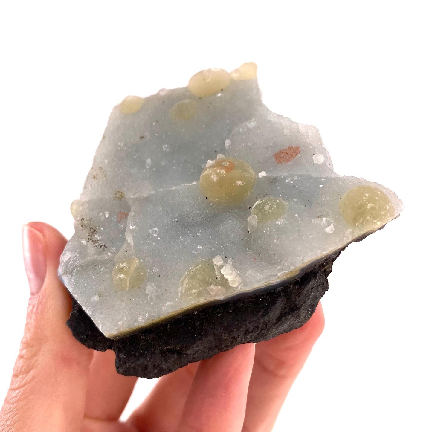 Botryoidal Fluorite on Quartz (India) | fried egg crystal, egg fluorite, fluorite crystal, mineral specimen, yellow fluorite