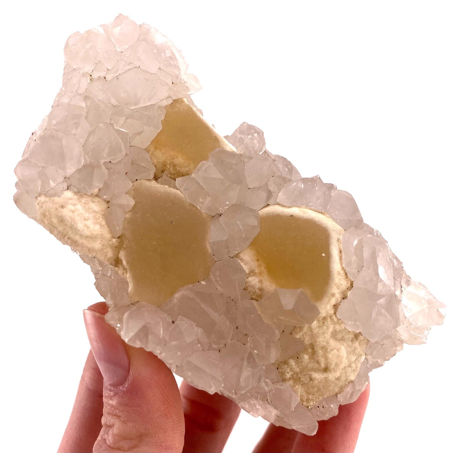 Botryoidal Fluorite on Quartz (India) | fried egg crystal, egg fluorite, fluorite crystal, mineral specimen, yellow fluorite