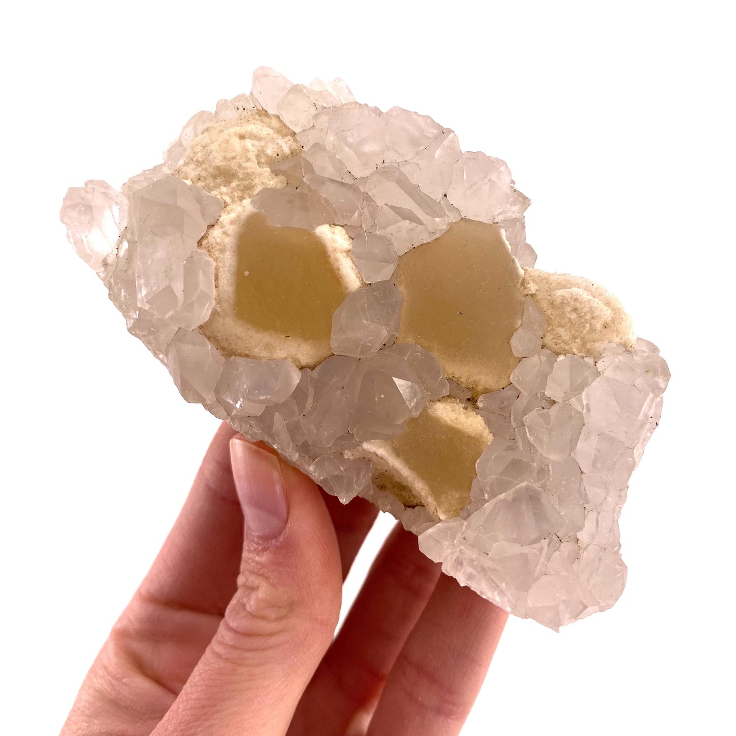 Botryoidal Fluorite on Quartz (India) | fried egg crystal, egg fluorite, fluorite crystal, mineral specimen, yellow fluorite