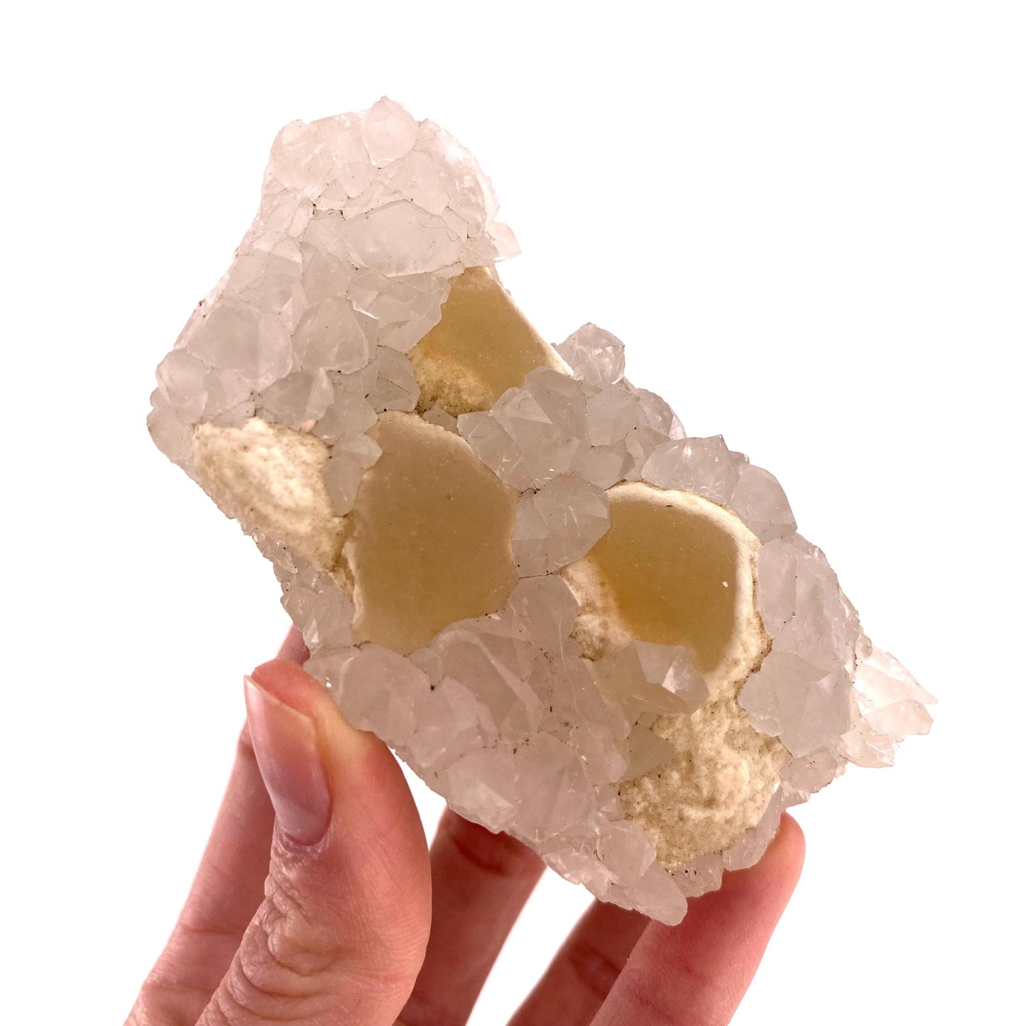 Botryoidal Fluorite on Quartz (India) | fried egg crystal, egg fluorite, fluorite crystal, mineral specimen, yellow fluorite