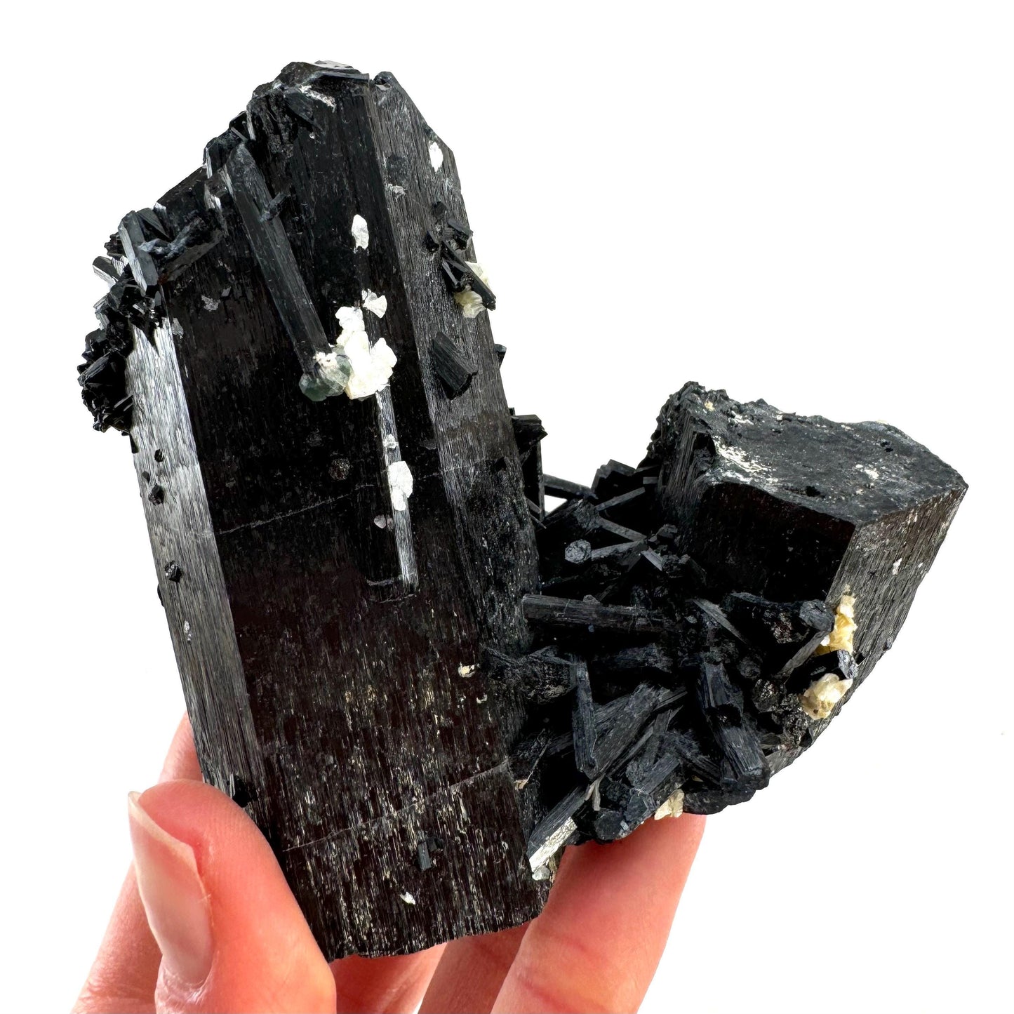 Hyalite Opal & Fluorite on Black Tourmaline (Namibia), UV reactive hyalite opal, quartz crystal, rare minerals, fluorescent crystal