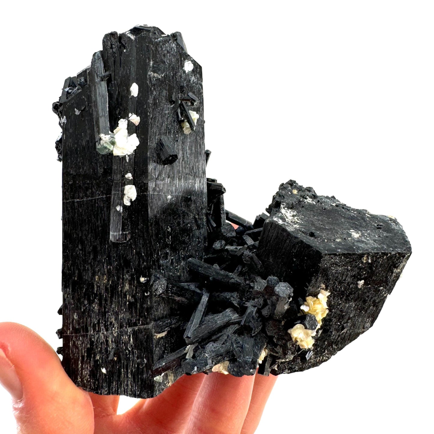 Hyalite Opal & Fluorite on Black Tourmaline (Namibia), UV reactive hyalite opal, quartz crystal, rare minerals, fluorescent crystal