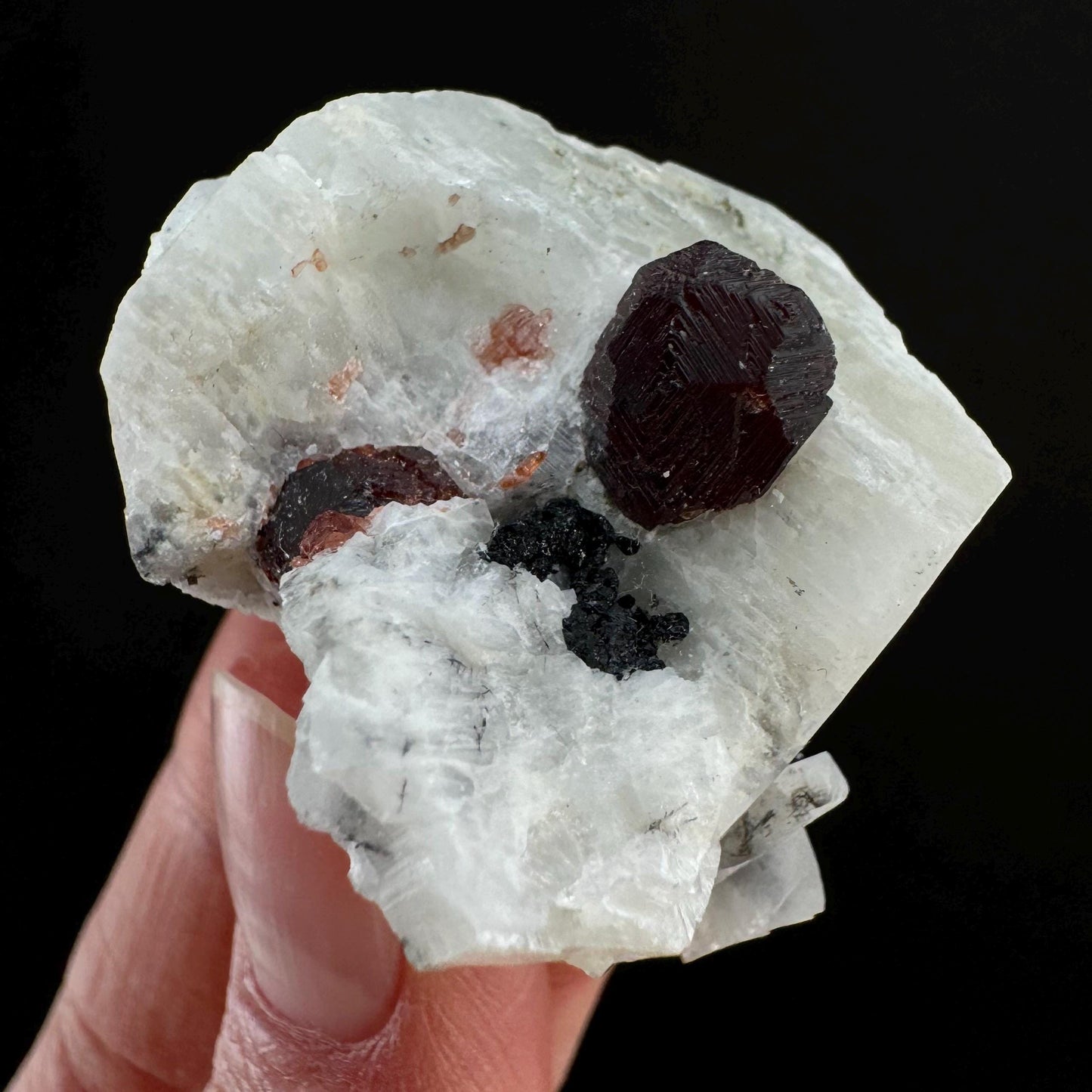 Spessartine Garnet with Albite (Pakistan) | raw garnet crystal, garnet crystal, rare crystals, orange garnet, mineral specimen