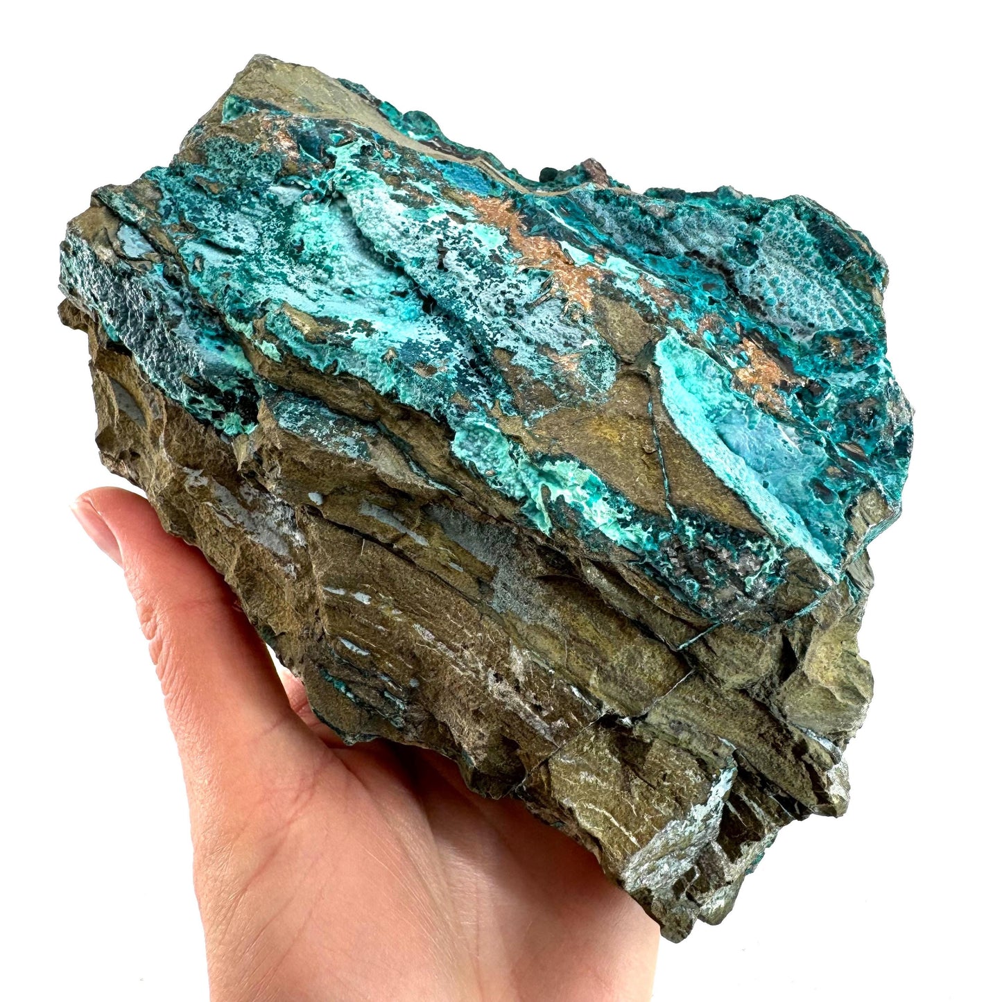 Cornetite & Chrysocolla Specimen (Congo), raw chrysocolla, raw cornetite, mineral specimen