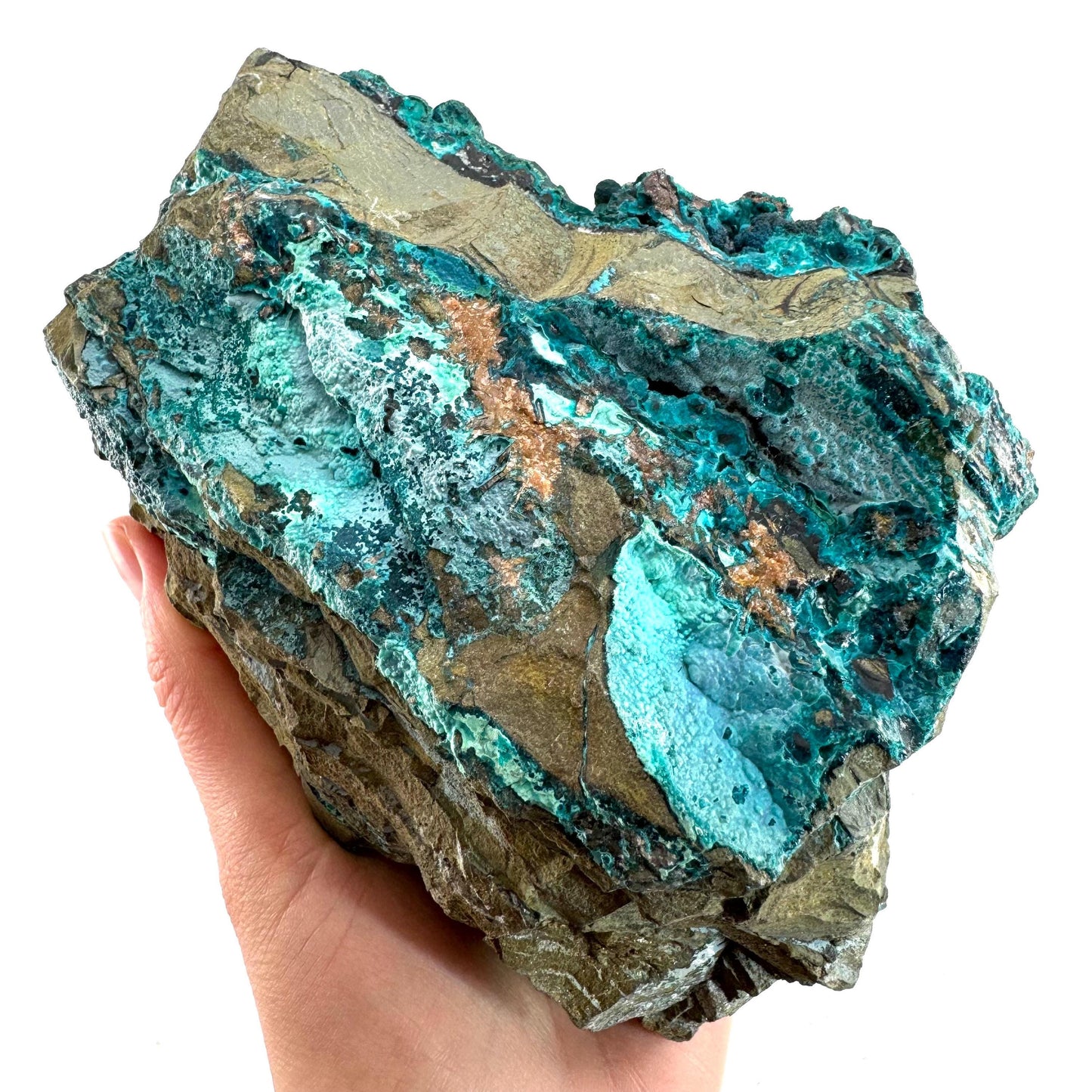 Cornetite & Chrysocolla Specimen (Congo), raw chrysocolla, raw cornetite, mineral specimen