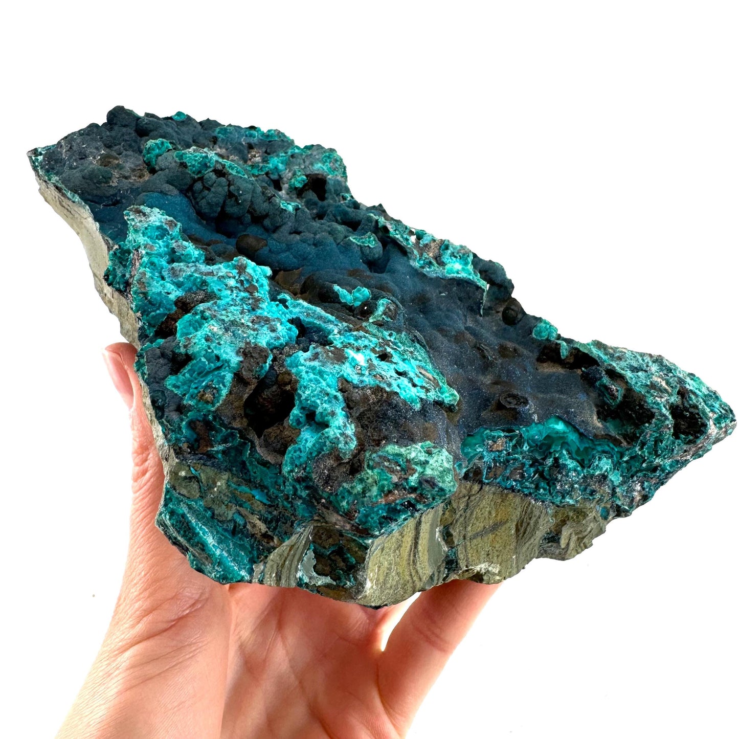 Cornetite & Chrysocolla Specimen (Congo), raw chrysocolla, raw cornetite, mineral specimen