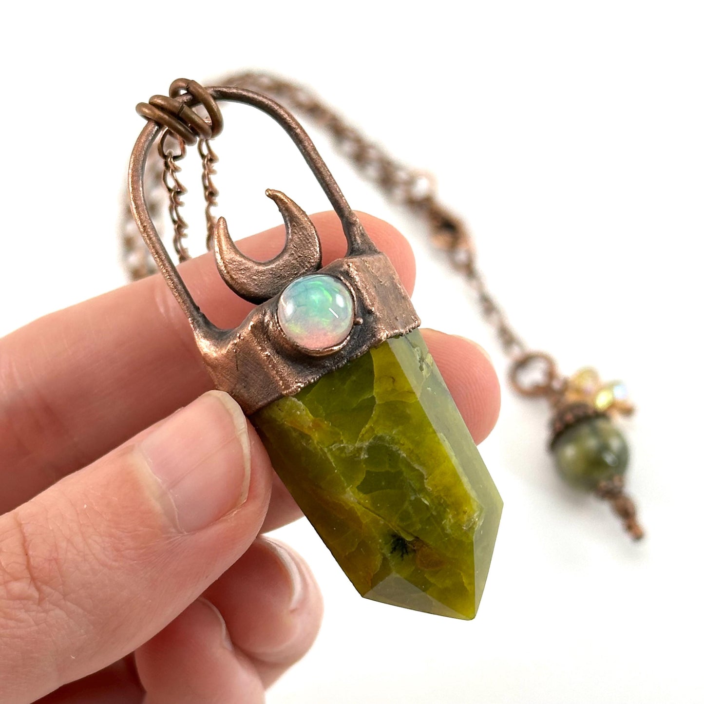 Green Opal & Welo Opal necklace, opal pendant, copper necklace, crystal necklace