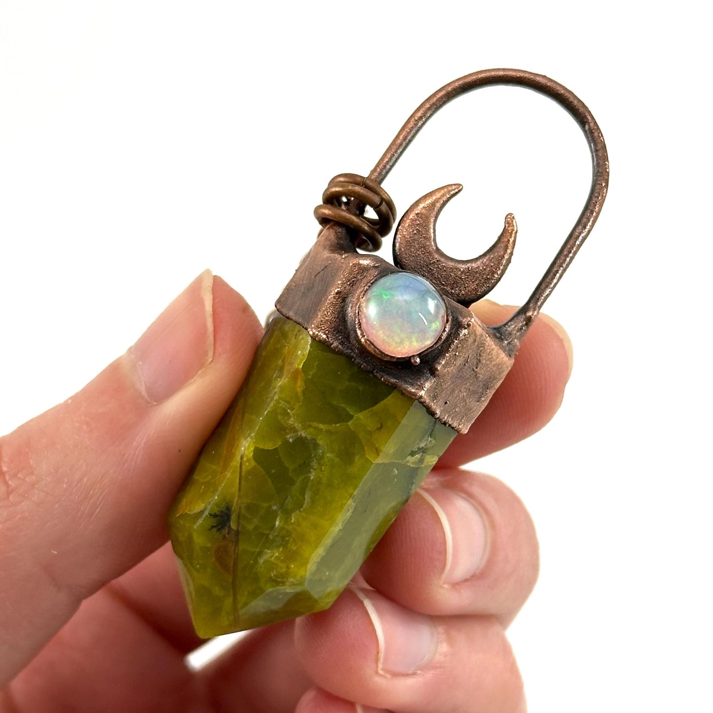 Green Opal & Welo Opal necklace, opal pendant, copper necklace, crystal necklace