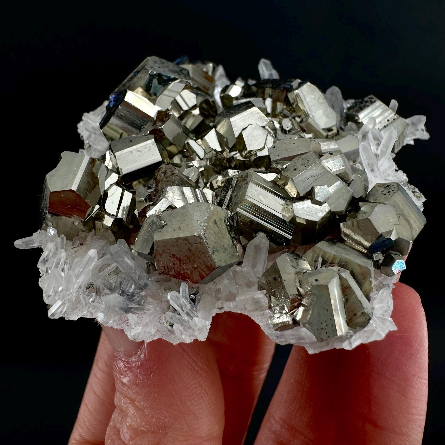 Pyrite On Quartz (Indonesia) | raw pyrite, natural pyrite cluster, quartz crystal, mineral specimen