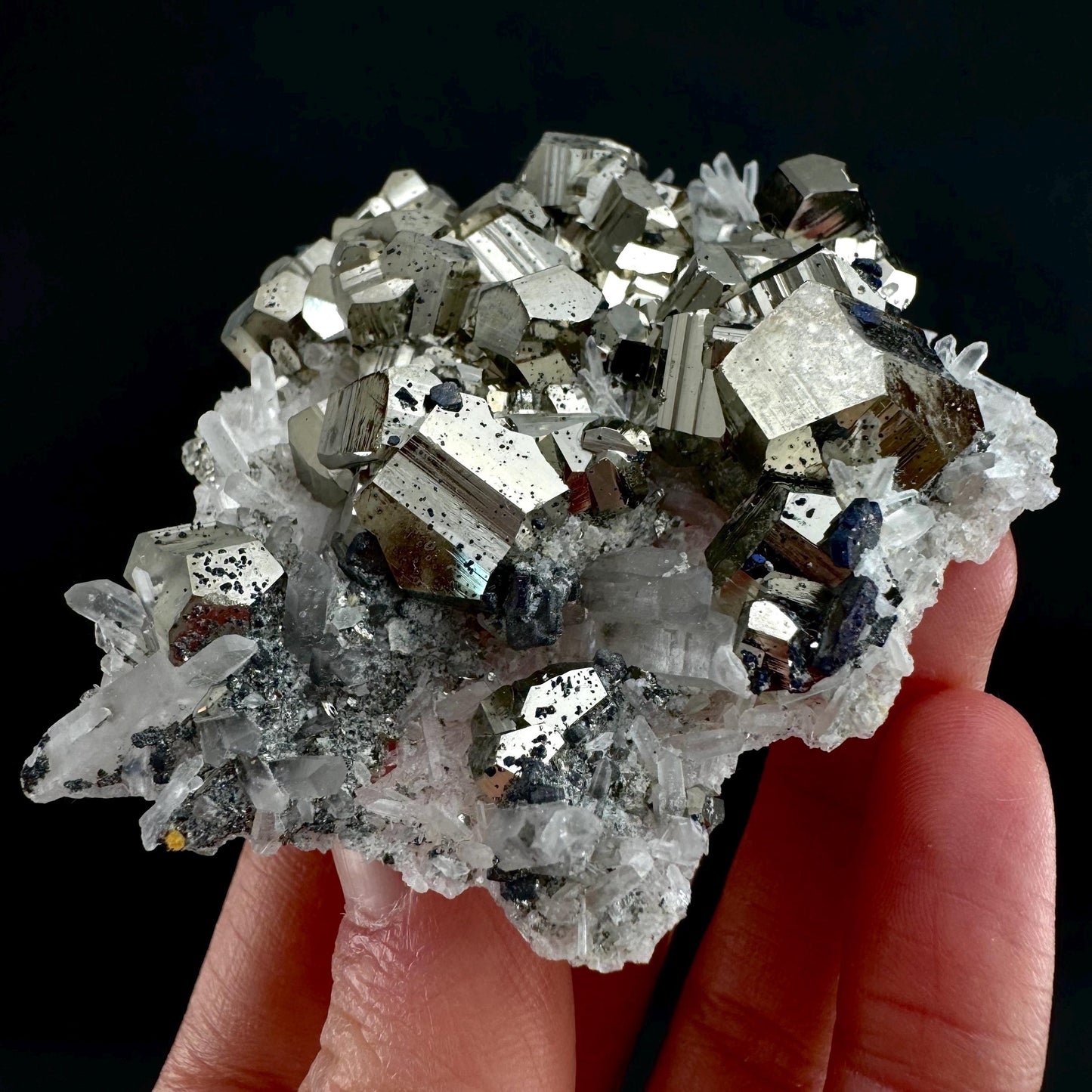 Pyrite On Quartz (Indonesia) | raw pyrite, natural pyrite cluster, quartz crystal, mineral specimen