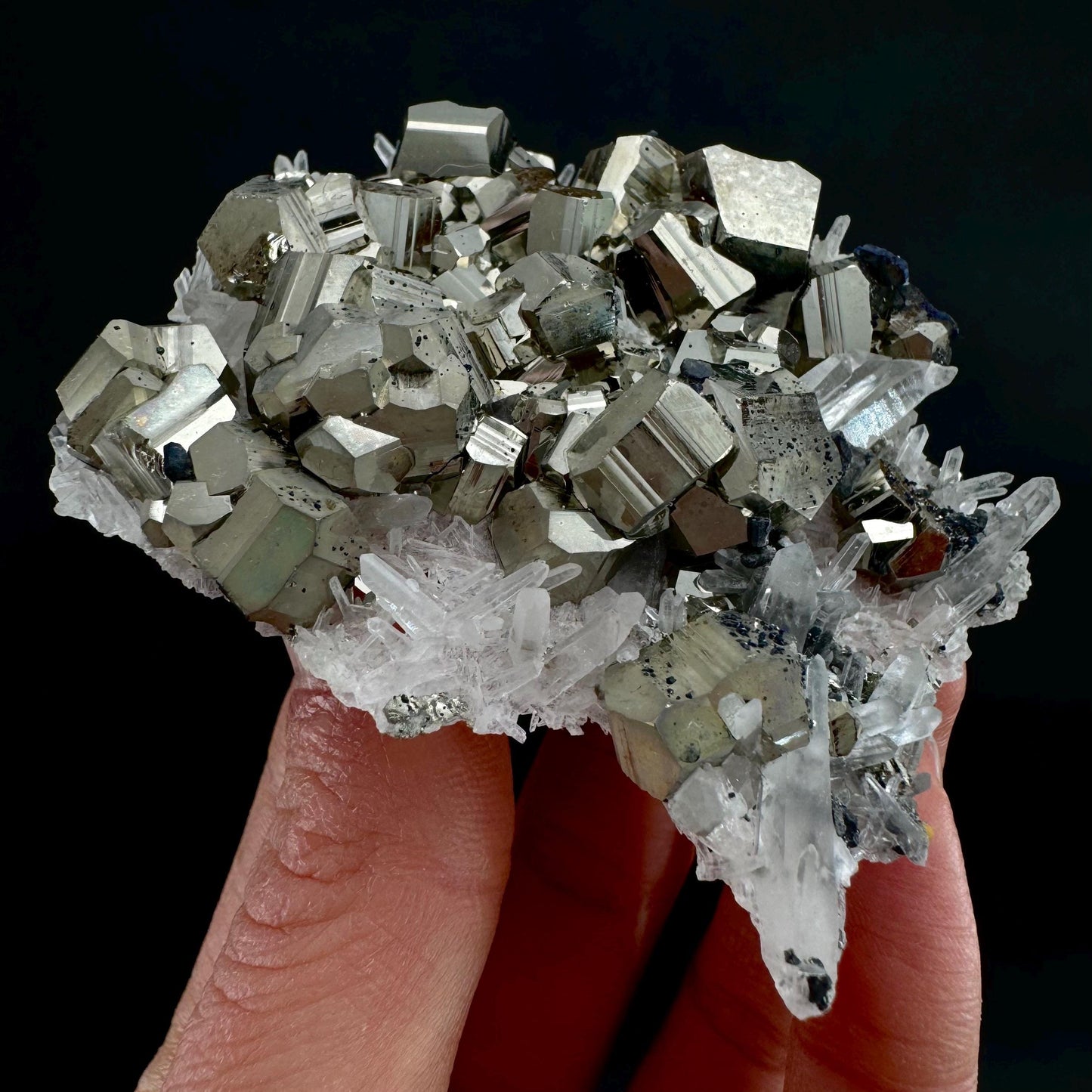 Pyrite On Quartz (Indonesia) | raw pyrite, natural pyrite cluster, quartz crystal, mineral specimen