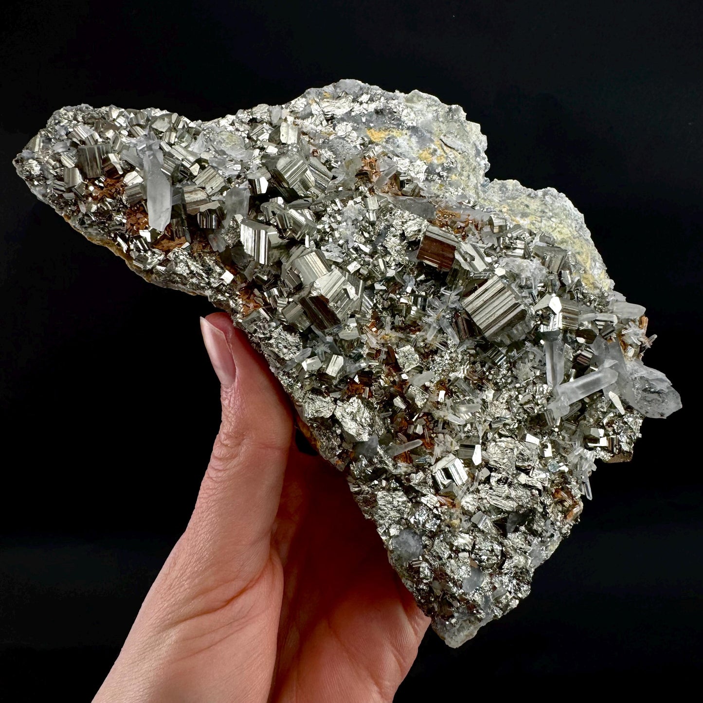 Pyrite On Quartz (Indonesia) | raw pyrite, natural pyrite cluster, quartz crystal, mineral specimen