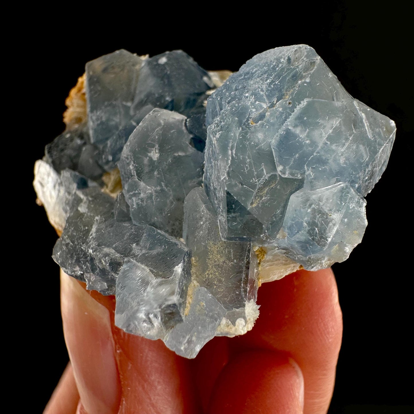 Blue Celestite on Calcite (Afghanistan), terminated celestite cluster, dark blue celestite, mineral specimen, natural celestite