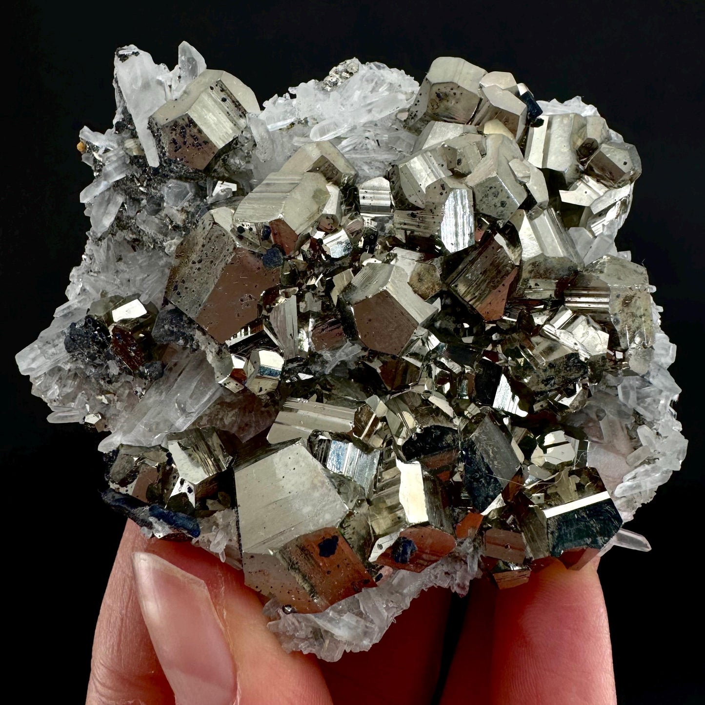 Pyrite On Quartz (Indonesia) | raw pyrite, natural pyrite cluster, quartz crystal, mineral specimen