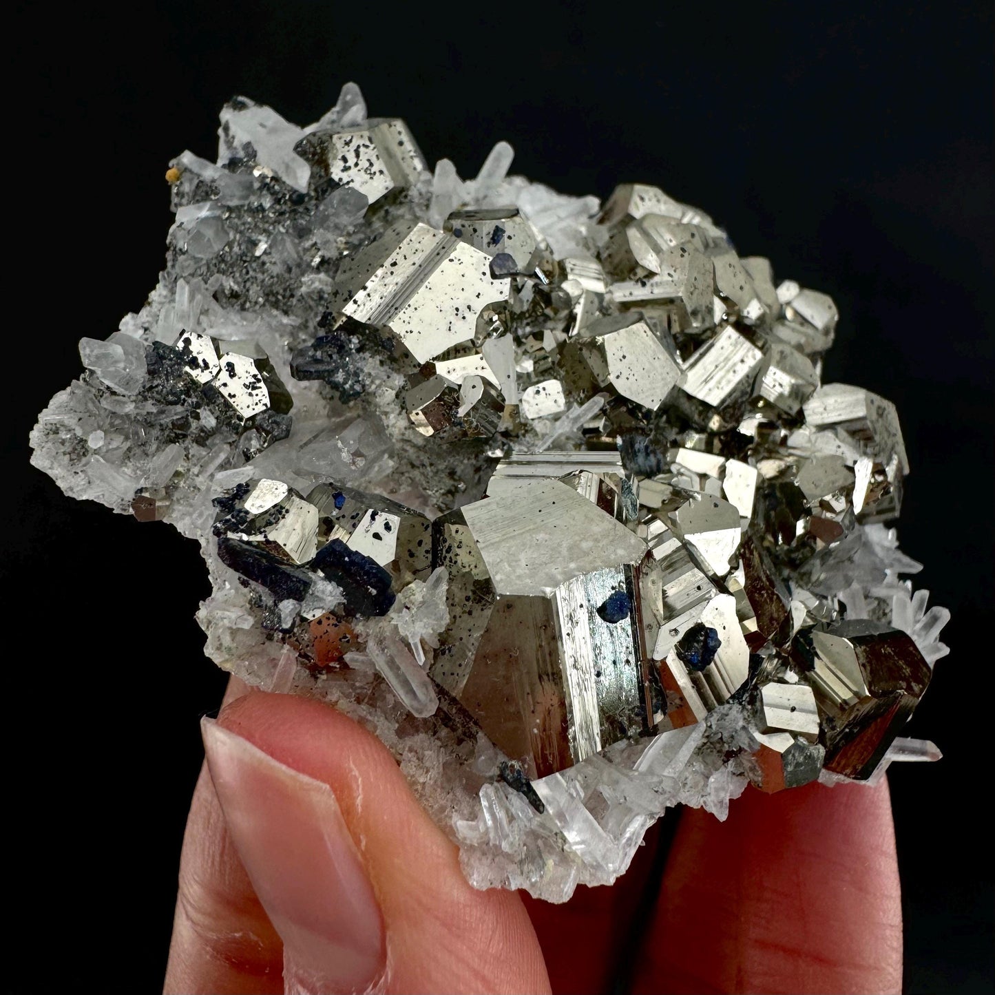 Pyrite On Quartz (Indonesia) | raw pyrite, natural pyrite cluster, quartz crystal, mineral specimen