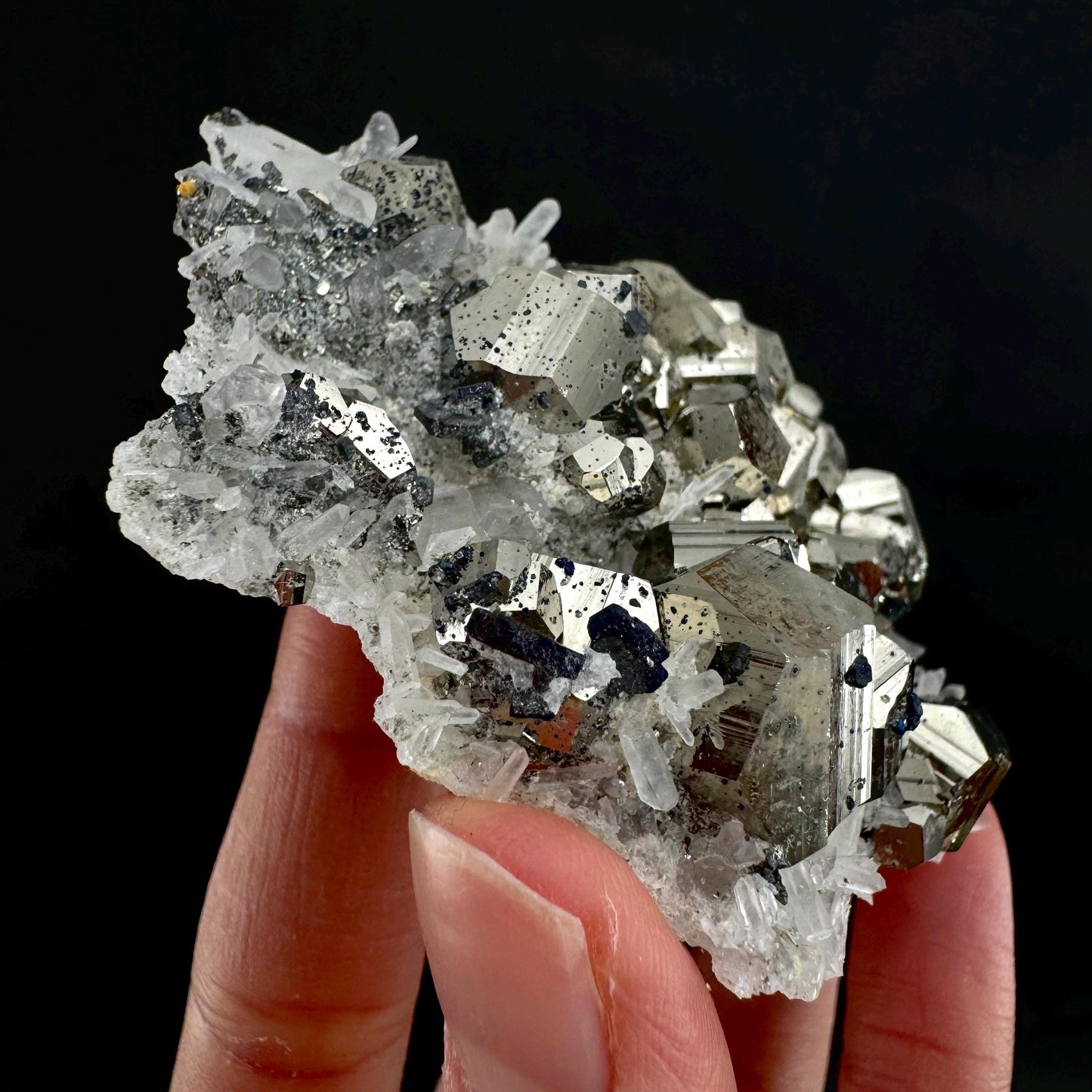 Pyrite On Quartz (Indonesia) | raw pyrite, natural pyrite cluster, quartz crystal, mineral specimen